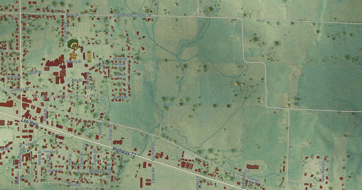 Map of Rogersville, Alabama in 2026