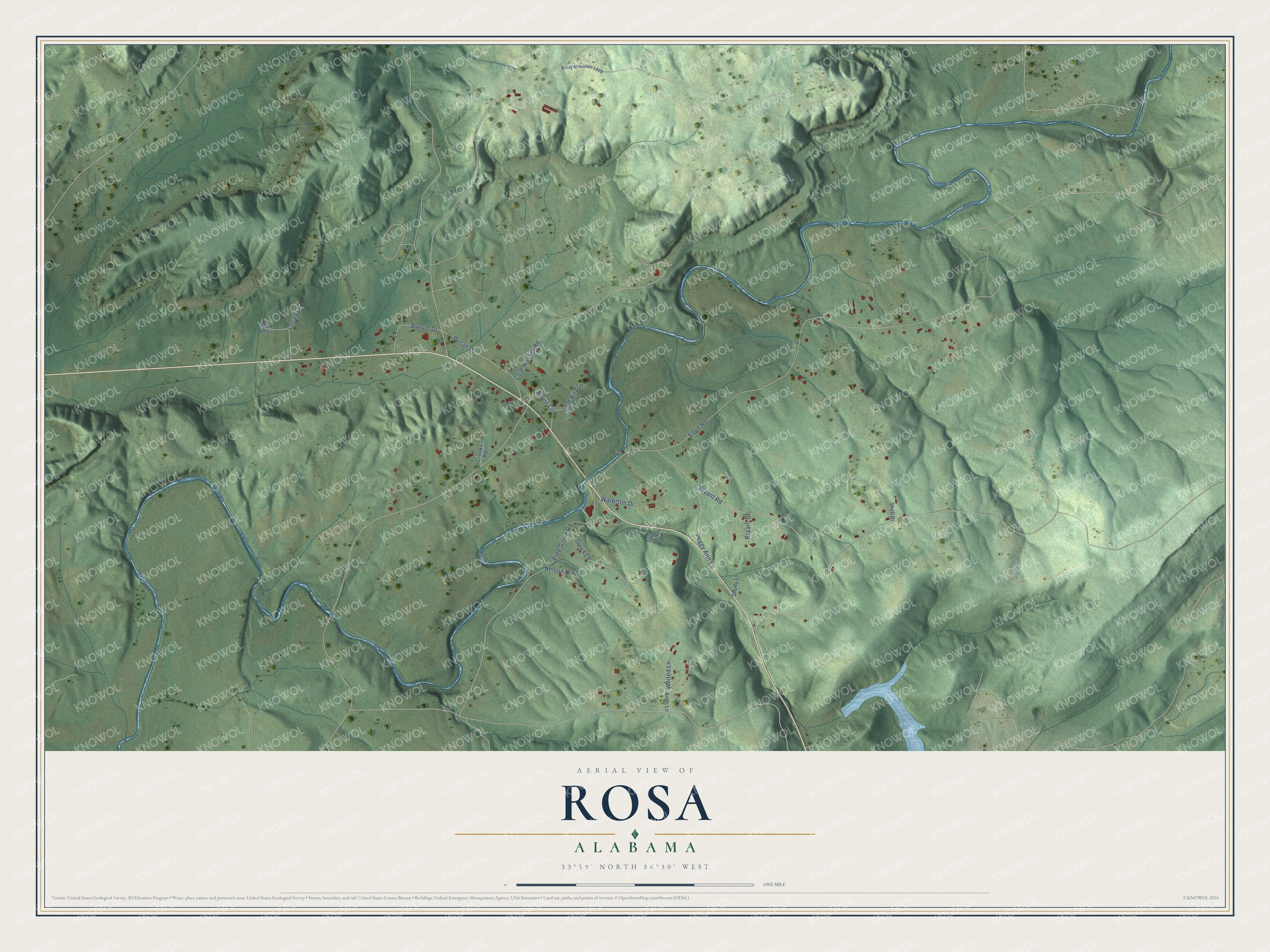 Watermarked full-map preview of Rosa, Alabama