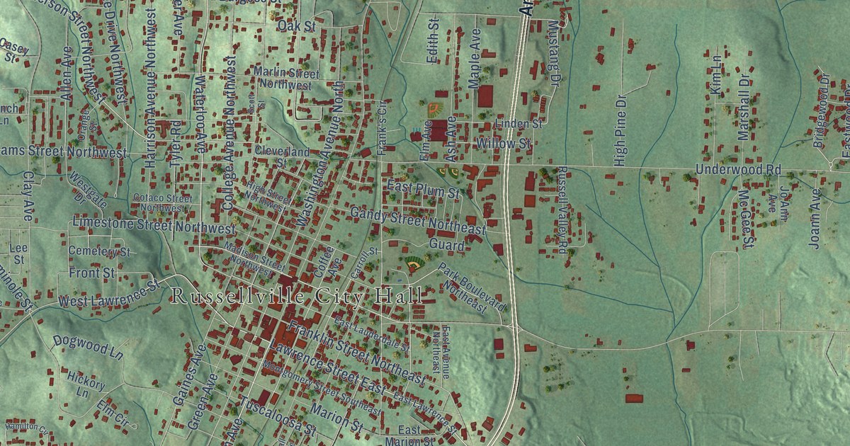 Map of Russellville, Alabama in 2026