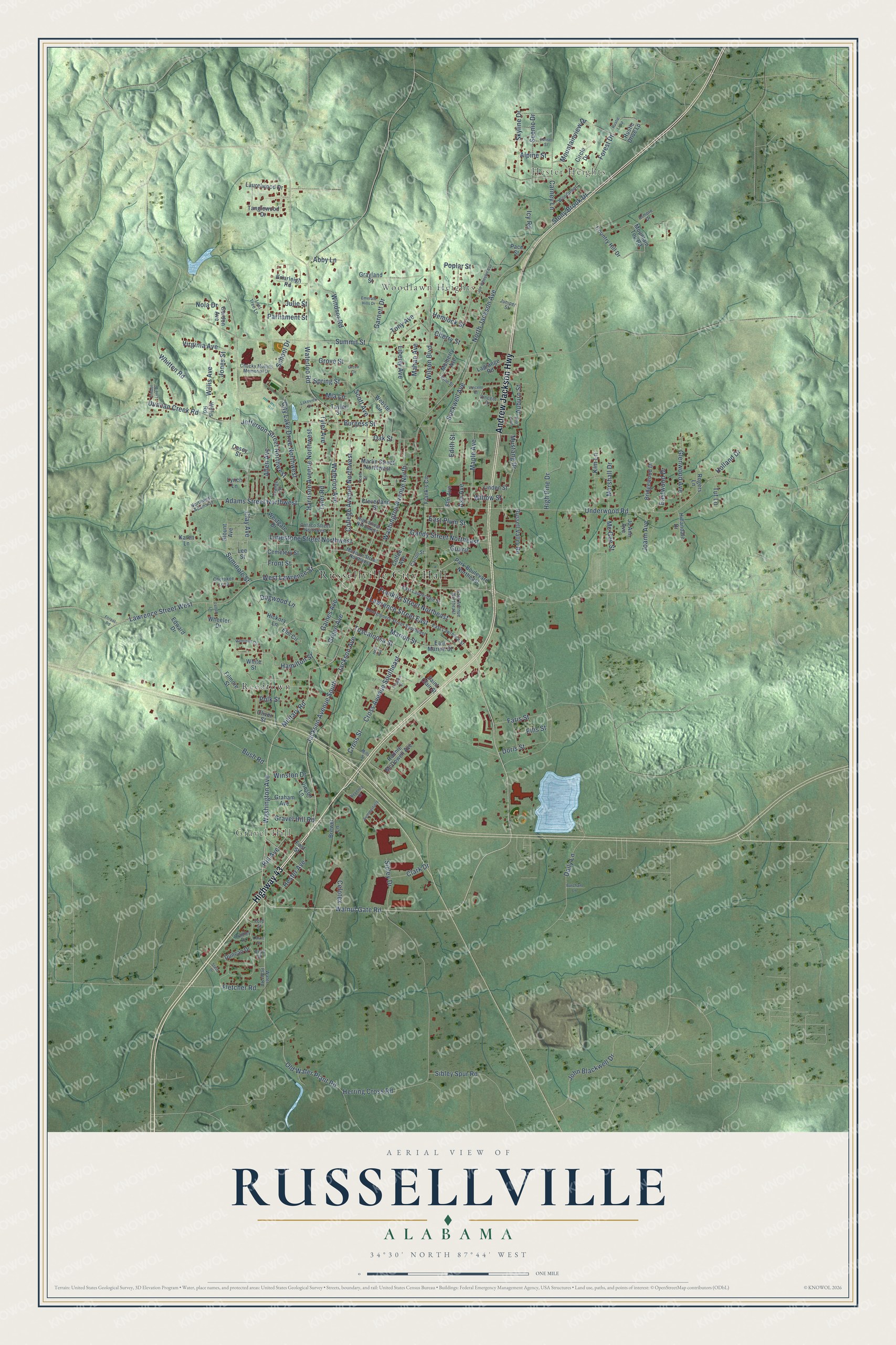 Watermarked full-map preview of Russellville, Alabama