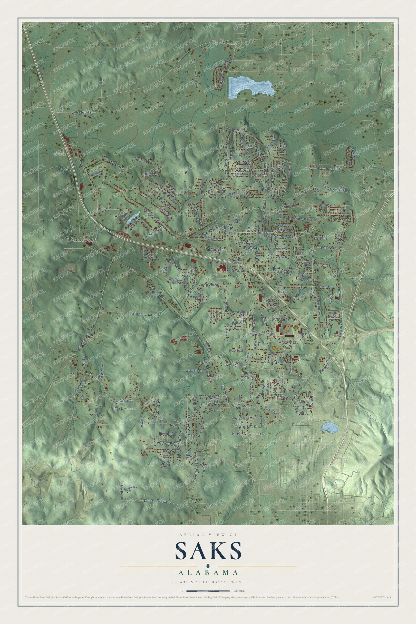 Watermarked full-map preview of Saks, Alabama