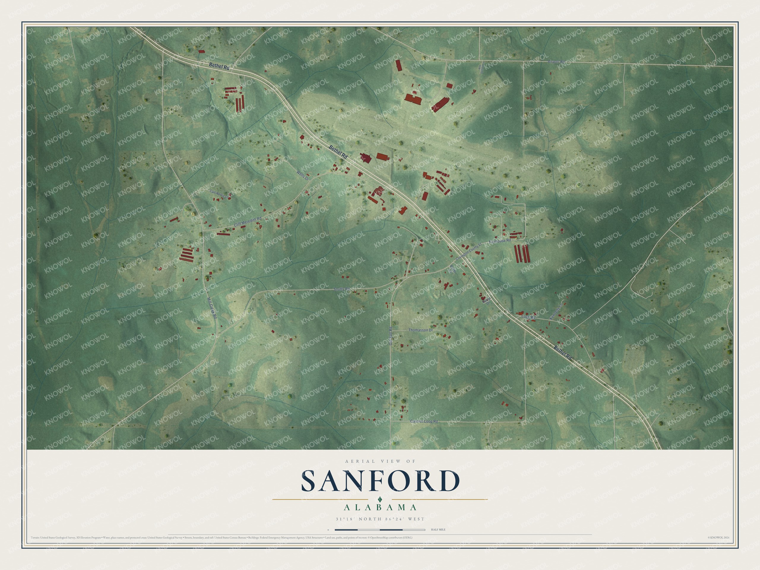 Watermarked full-map preview of Sanford, Alabama