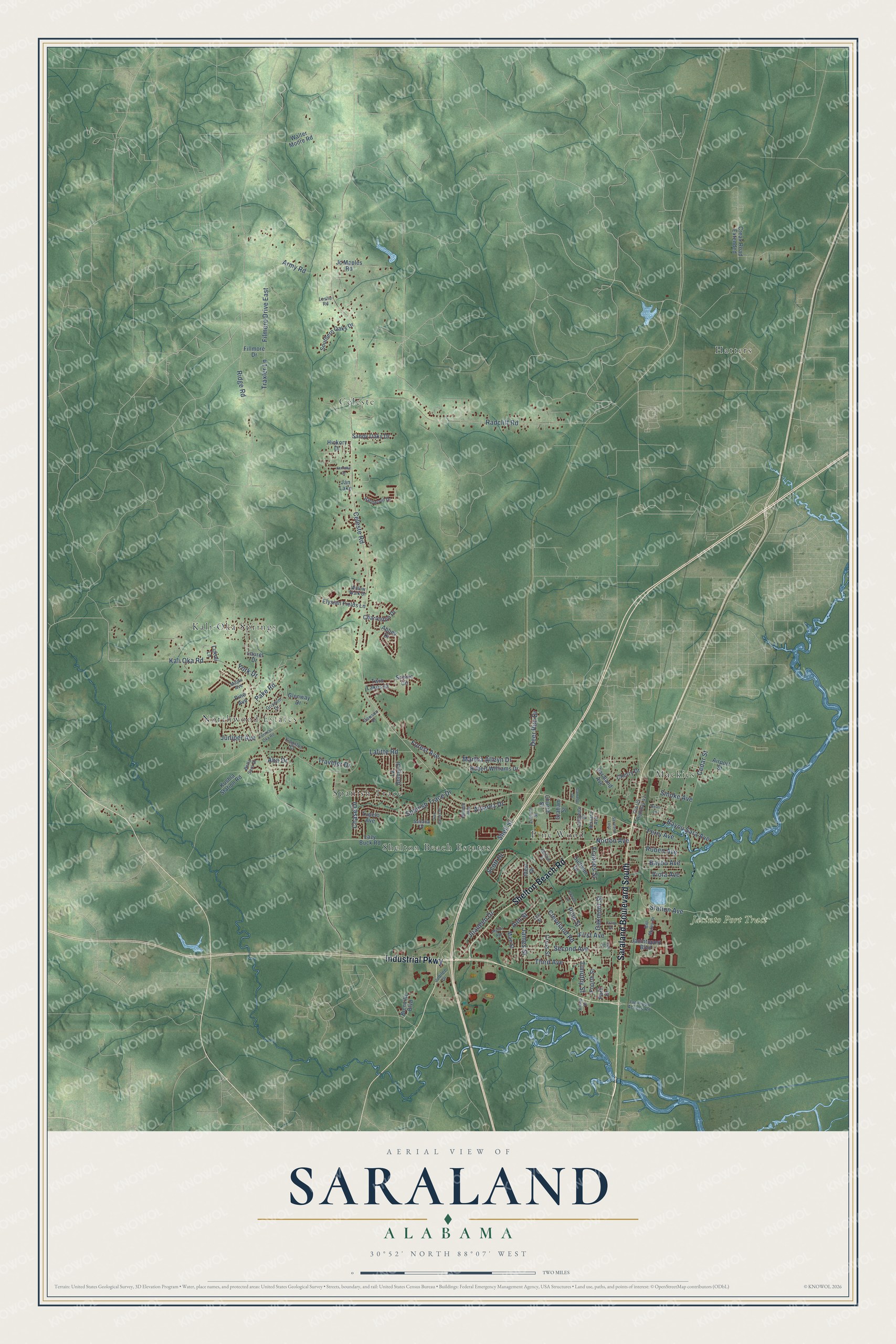 Watermarked full-map preview of Saraland, Alabama