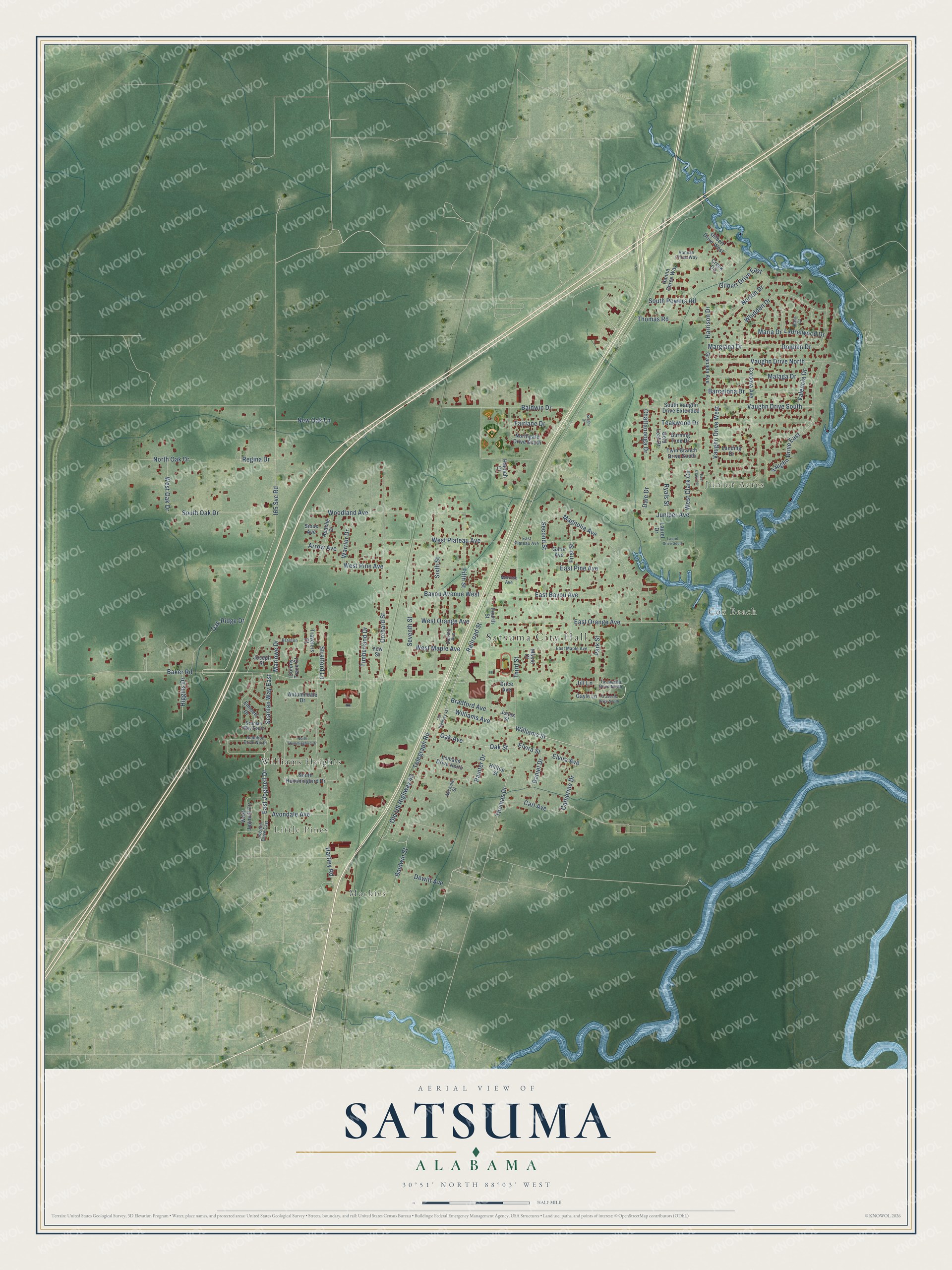 Watermarked full-map preview of Satsuma, Alabama