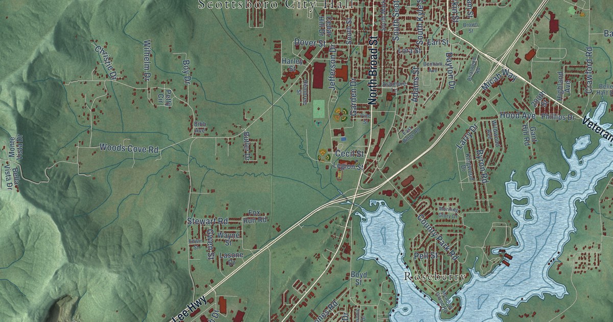 Map of Scottsboro, Alabama in 2026