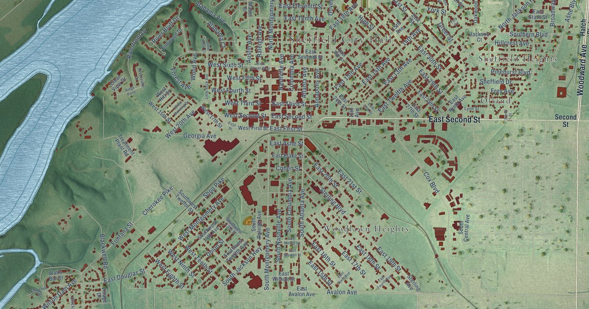 Map of Sheffield, Alabama in 2026