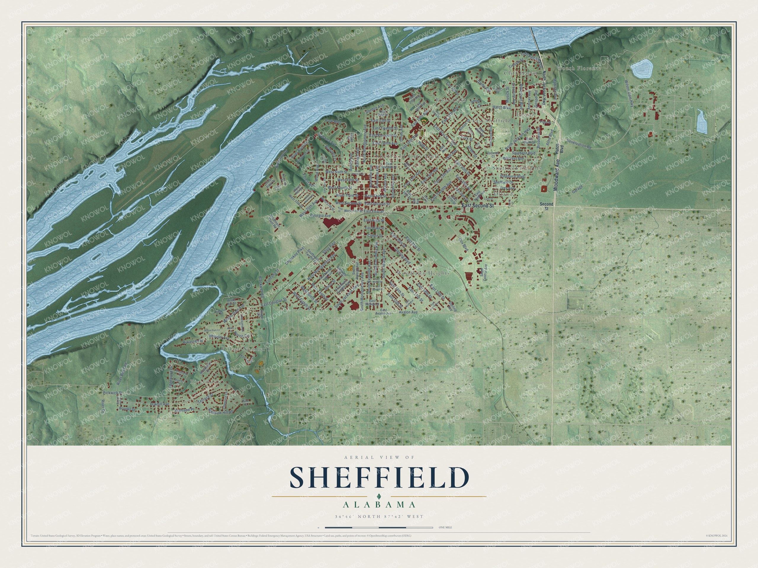 Watermarked full-map preview of Sheffield, Alabama
