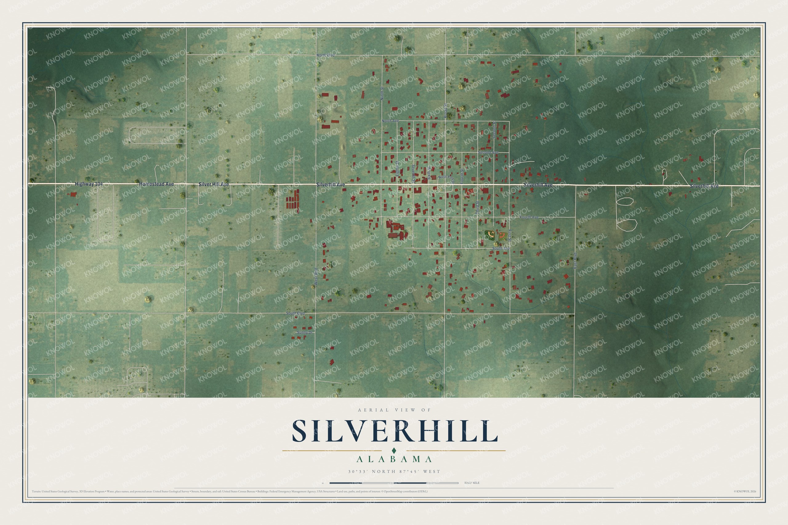Watermarked full-map preview of Silverhill, Alabama