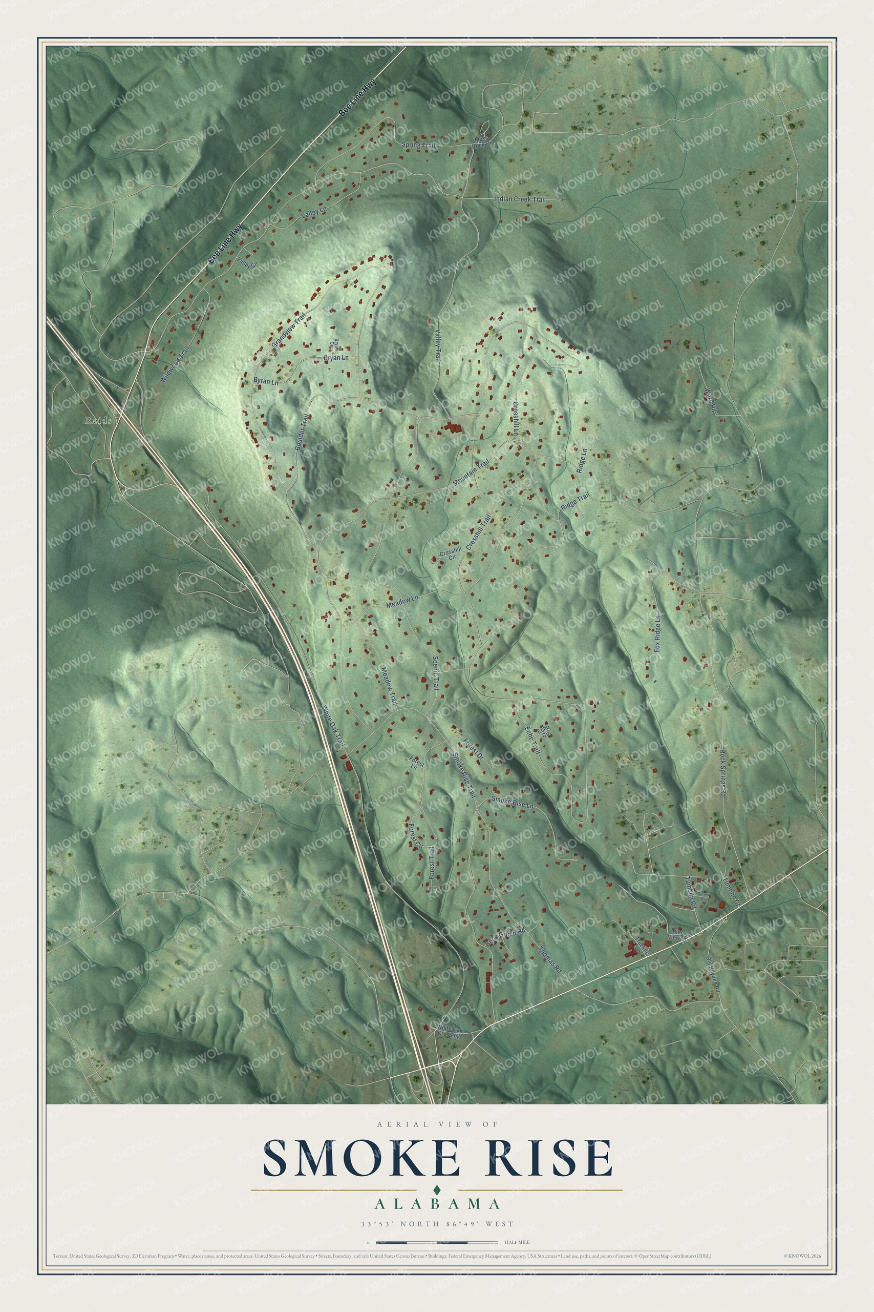 Watermarked full-map preview of Smoke Rise, Alabama