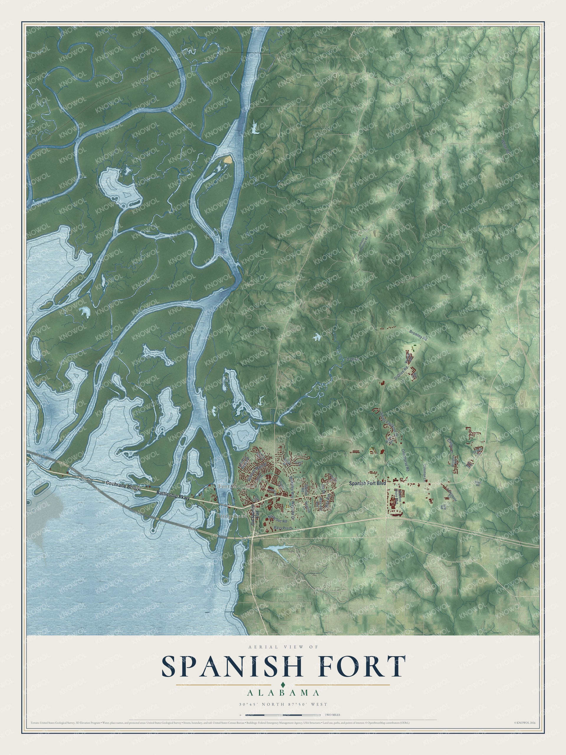 Watermarked full-map preview of Spanish Fort, Alabama