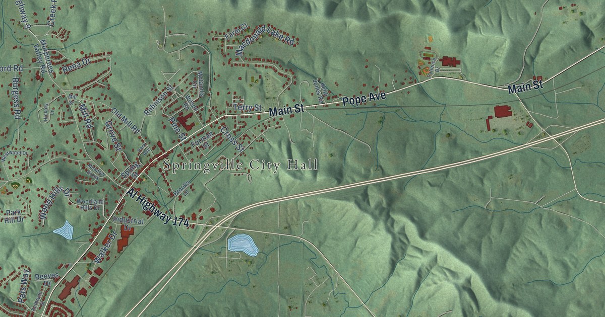 Map of Springville, Alabama in 2026