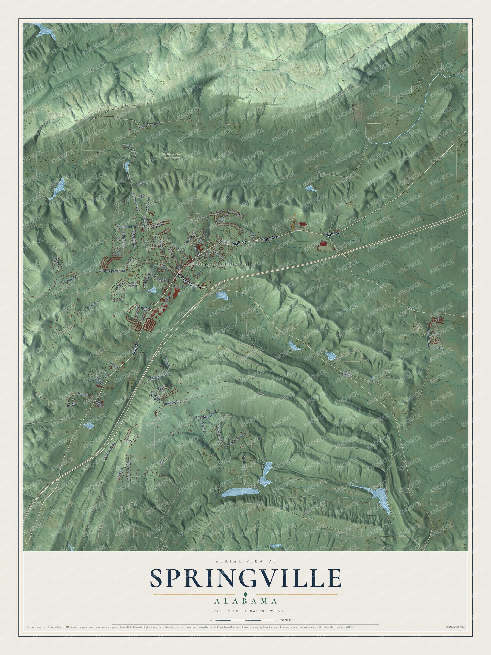Watermarked full-map preview of Springville, Alabama