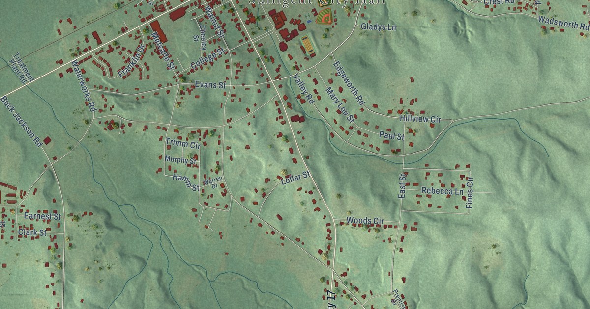 Map of Sulligent, Alabama in 2026