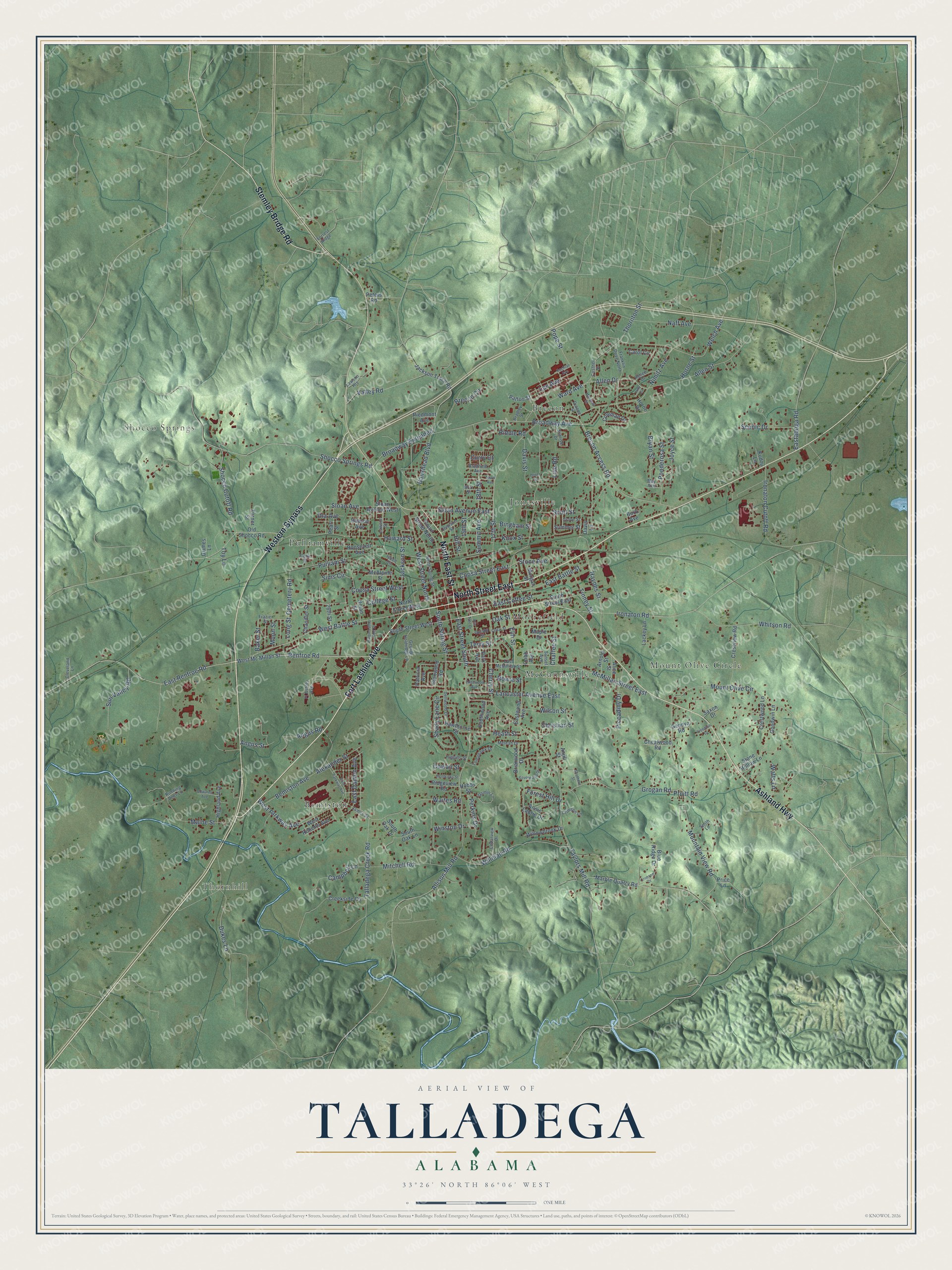 Watermarked full-map preview of Talladega, Alabama