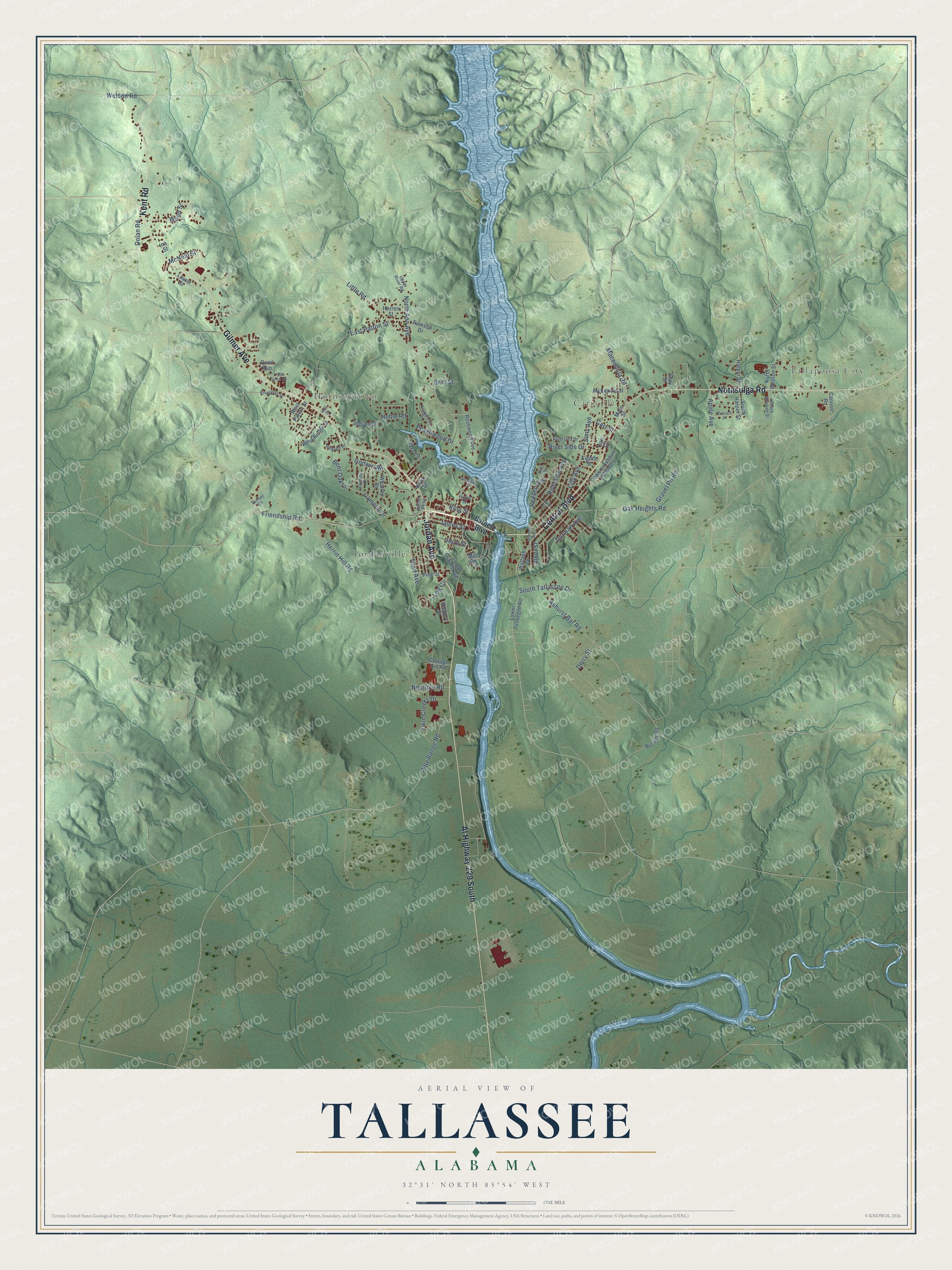 Watermarked full-map preview of Tallassee, Alabama