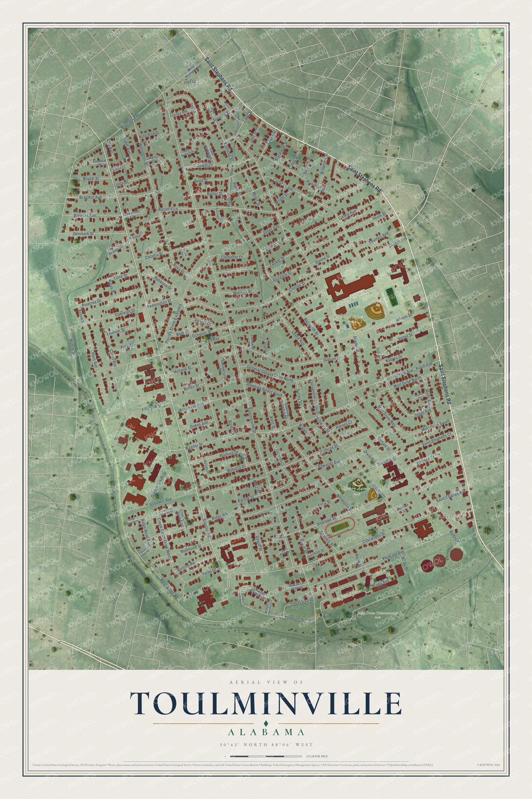 Watermarked full-map preview of Toulminville, Alabama
