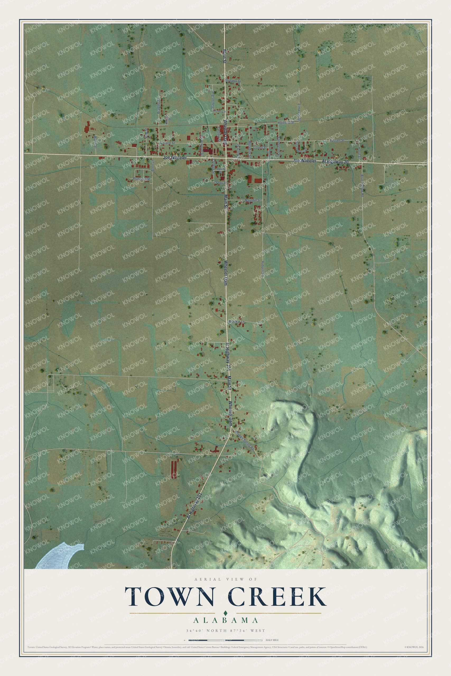 Watermarked full-map preview of Town Creek, Alabama