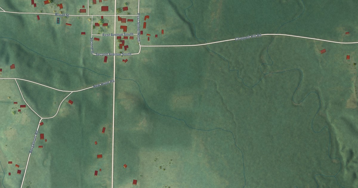 Map of Toxey, Alabama in 2026