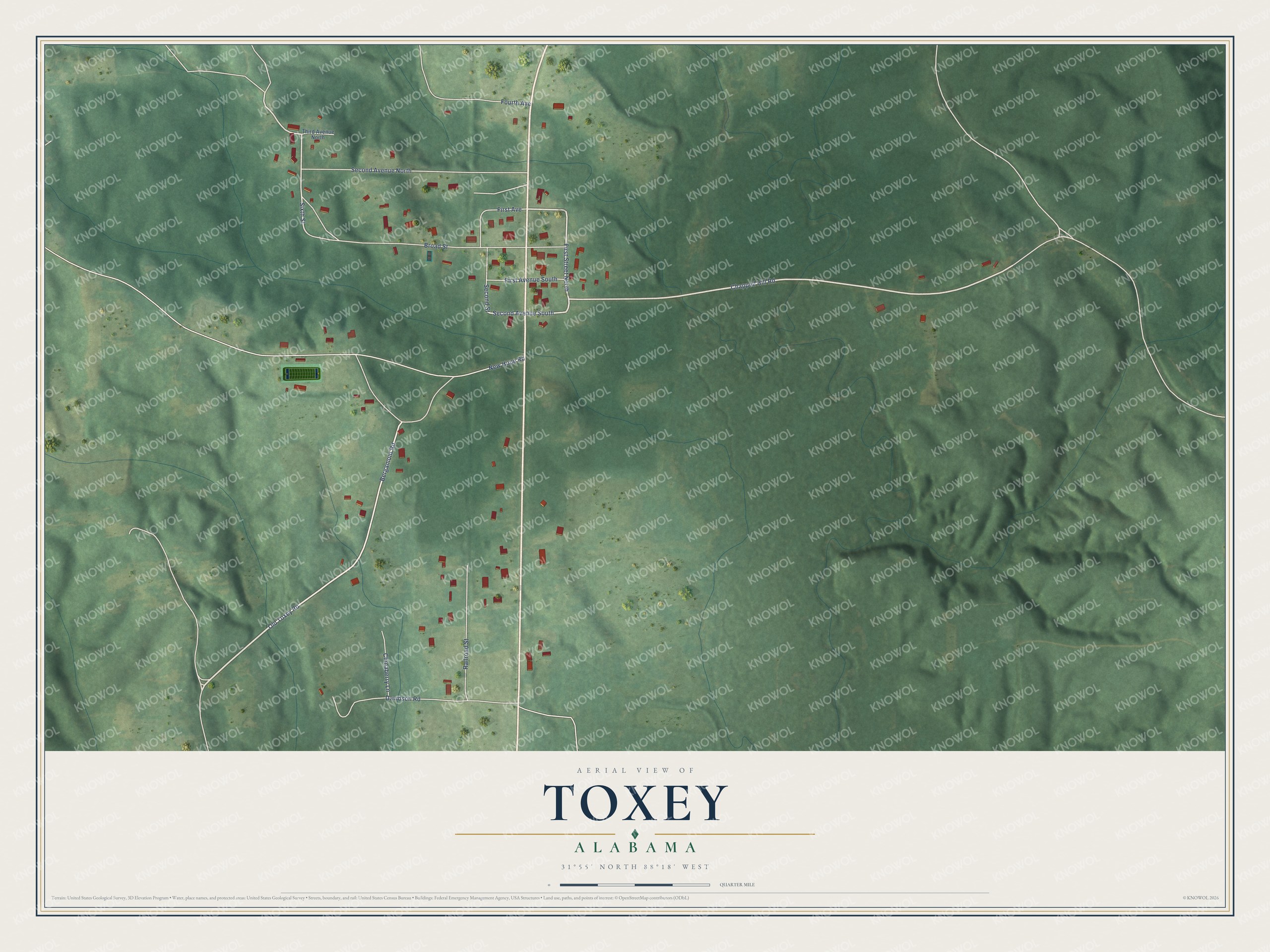 Watermarked full-map preview of Toxey, Alabama