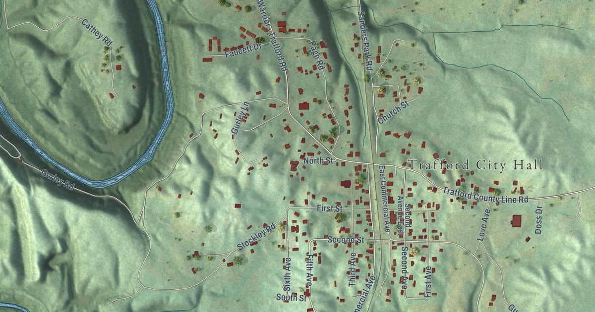 Map of Trafford, Alabama in 2026