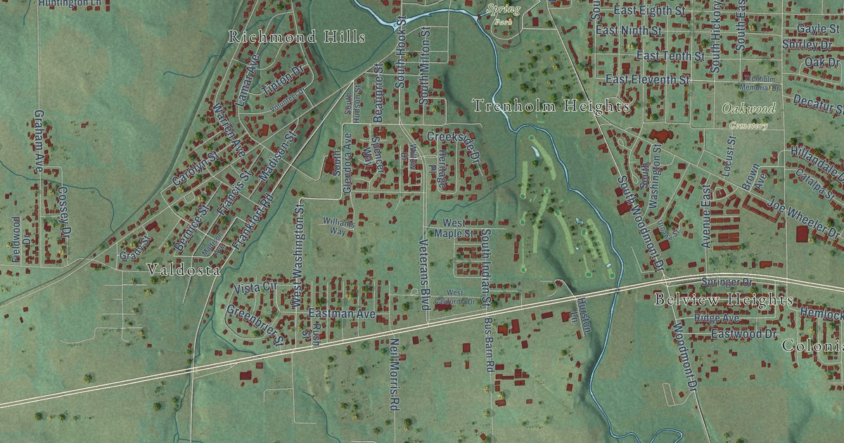 Map of Tuscumbia, Alabama in 2026