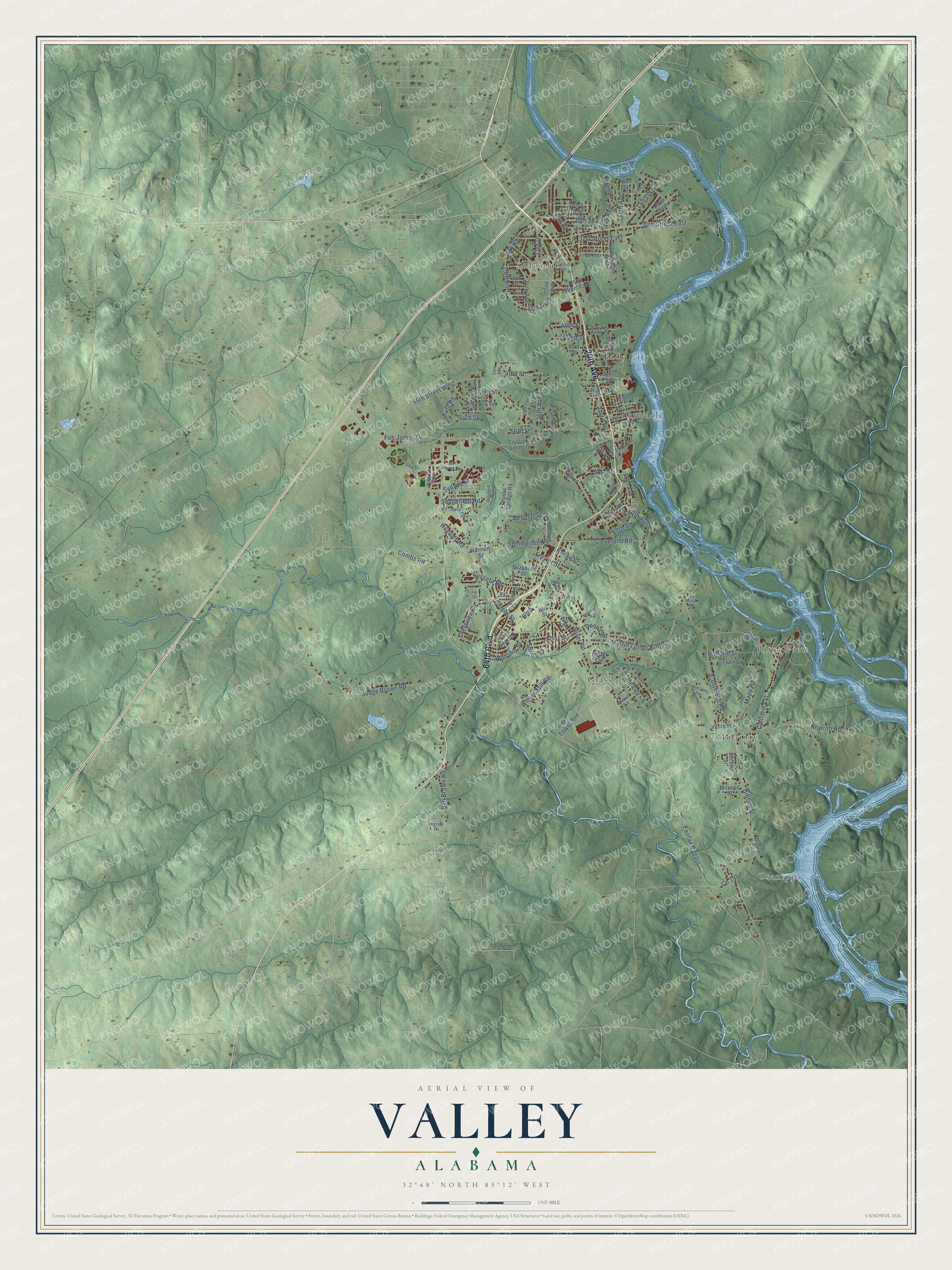 Watermarked full-map preview of Valley, Alabama