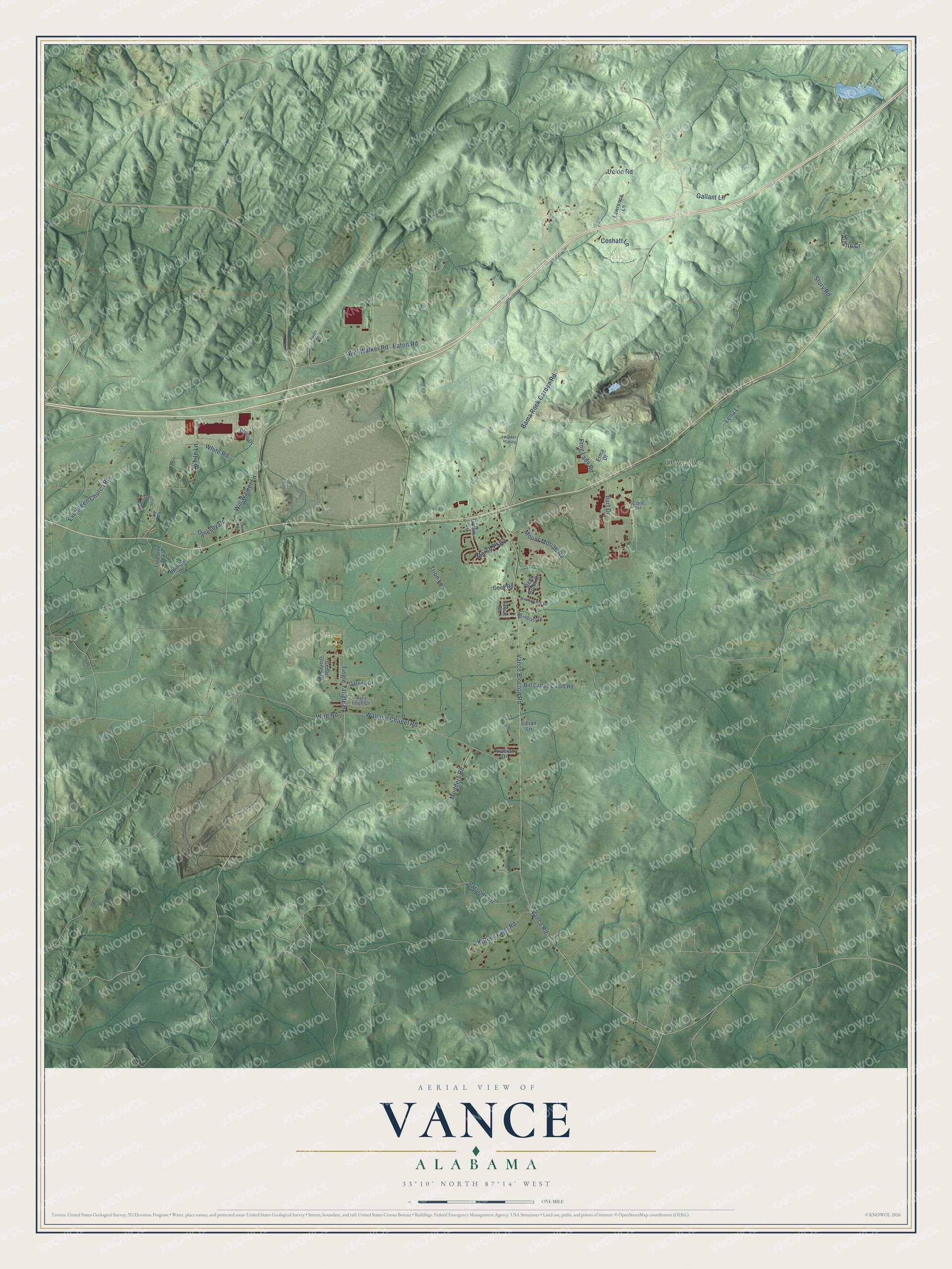 Watermarked full-map preview of Vance, Alabama