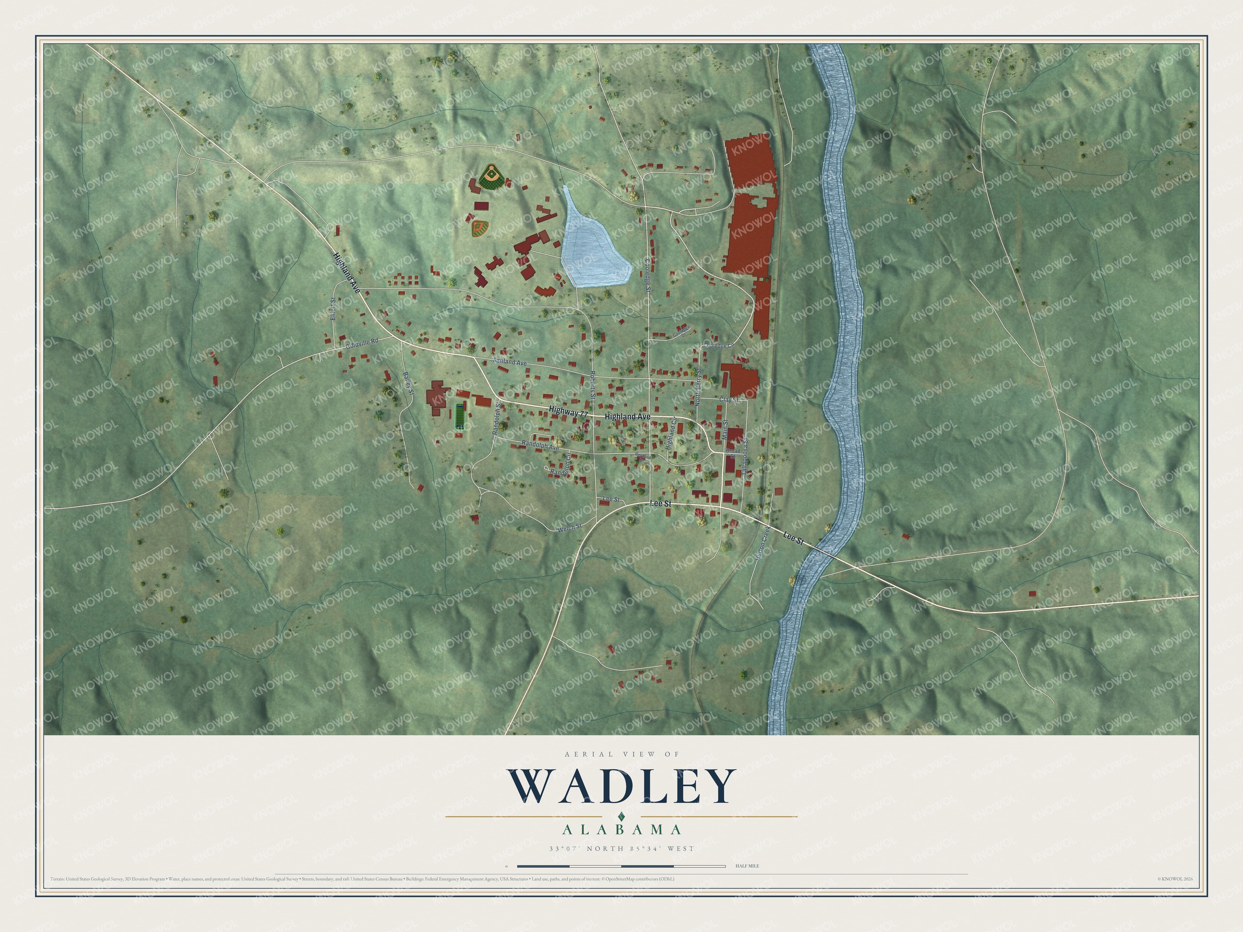 Watermarked full-map preview of Wadley, Alabama