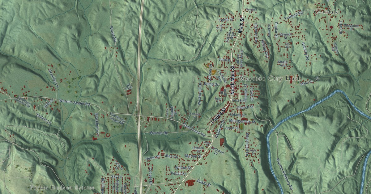 Map of Warrior, Alabama in 2026
