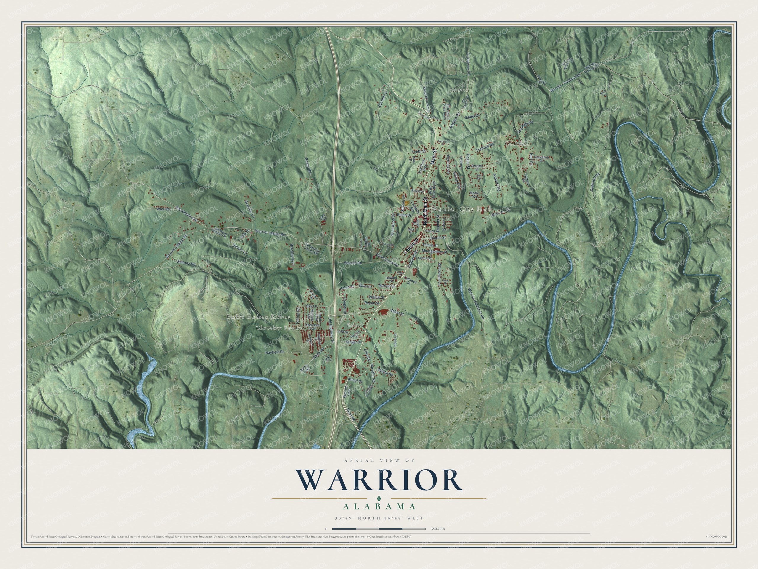 Watermarked full-map preview of Warrior, Alabama