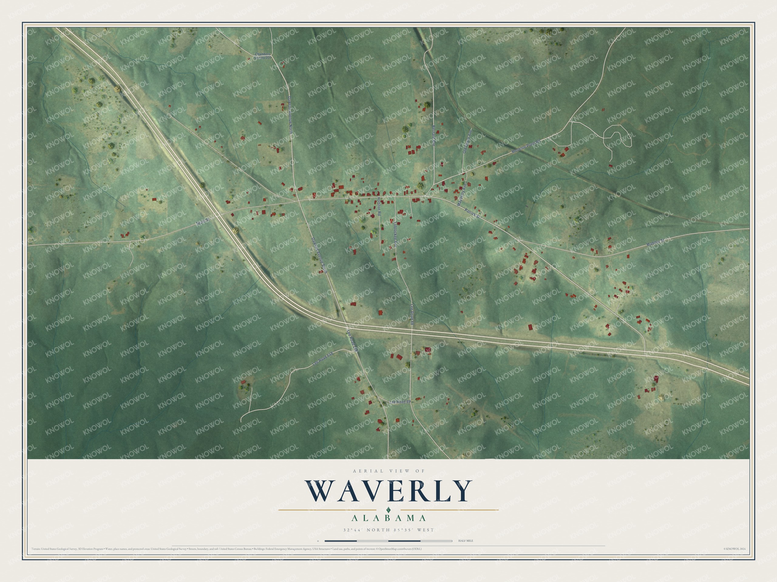 Watermarked full-map preview of Waverly, Alabama