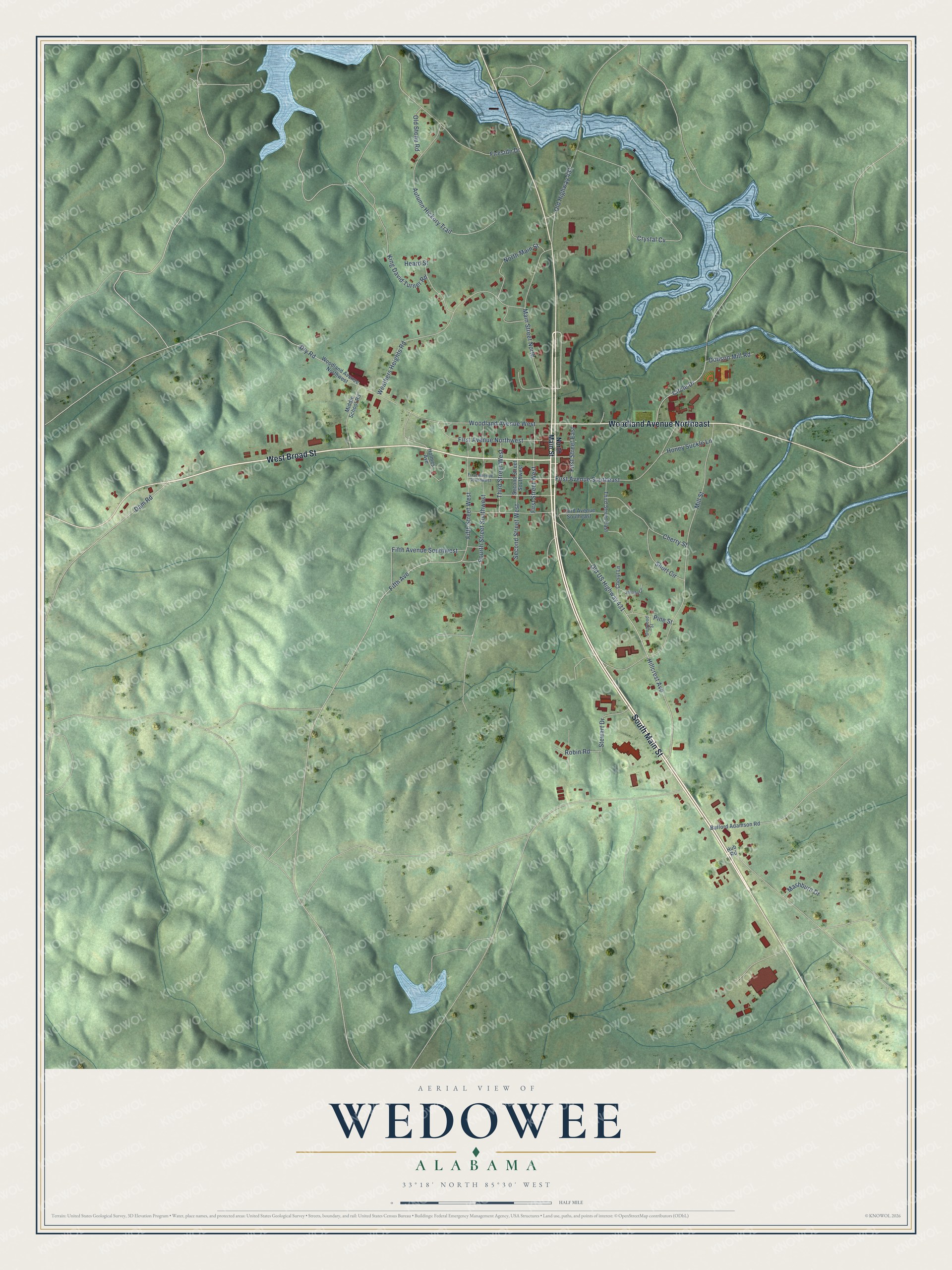 Watermarked full-map preview of Wedowee, Alabama