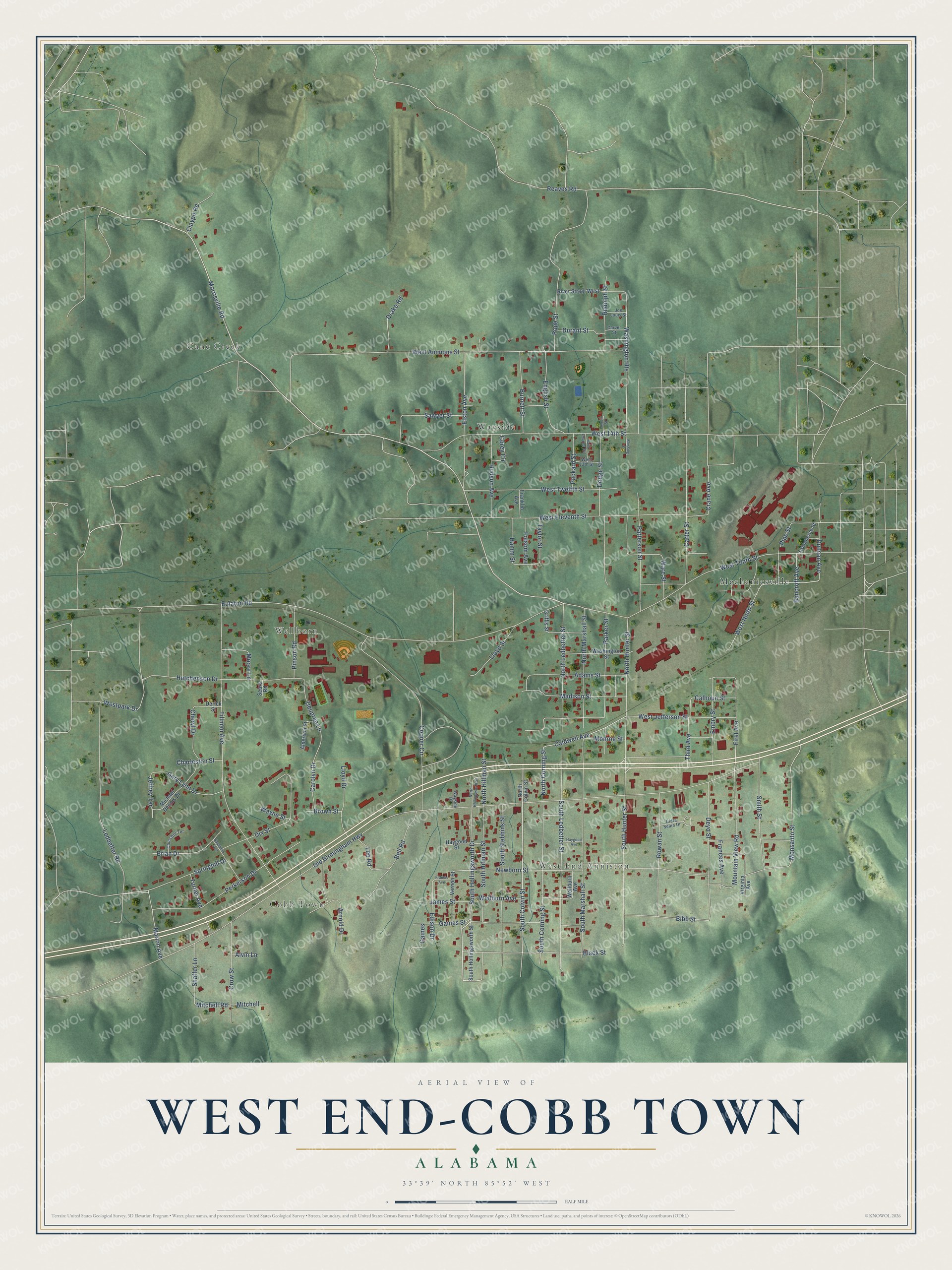Watermarked full-map preview of West End-Cobb Town, Alabama
