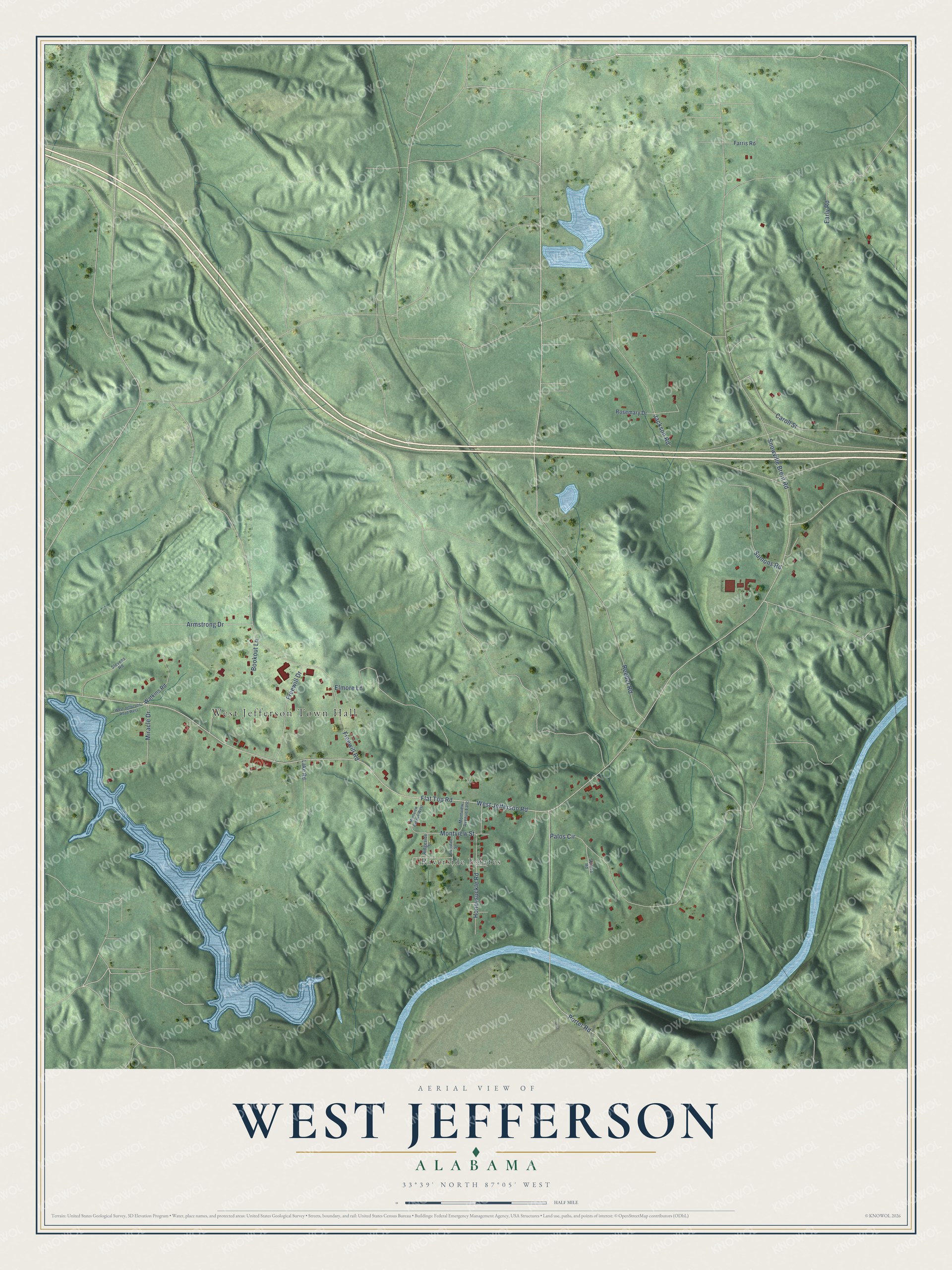 Watermarked full-map preview of West Jefferson, Alabama