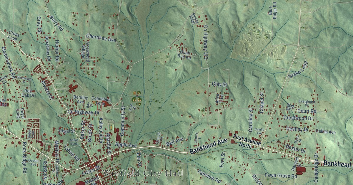 Map of Winfield, Alabama in 2026