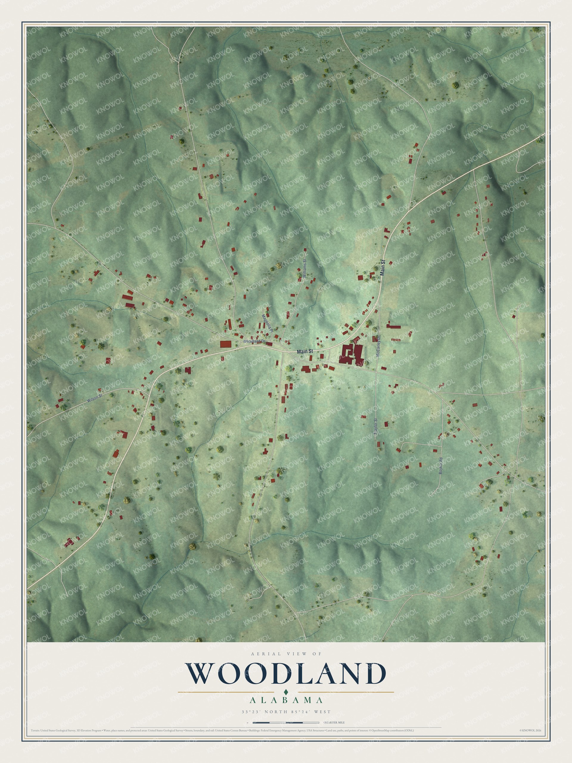 Watermarked full-map preview of Woodland, Alabama