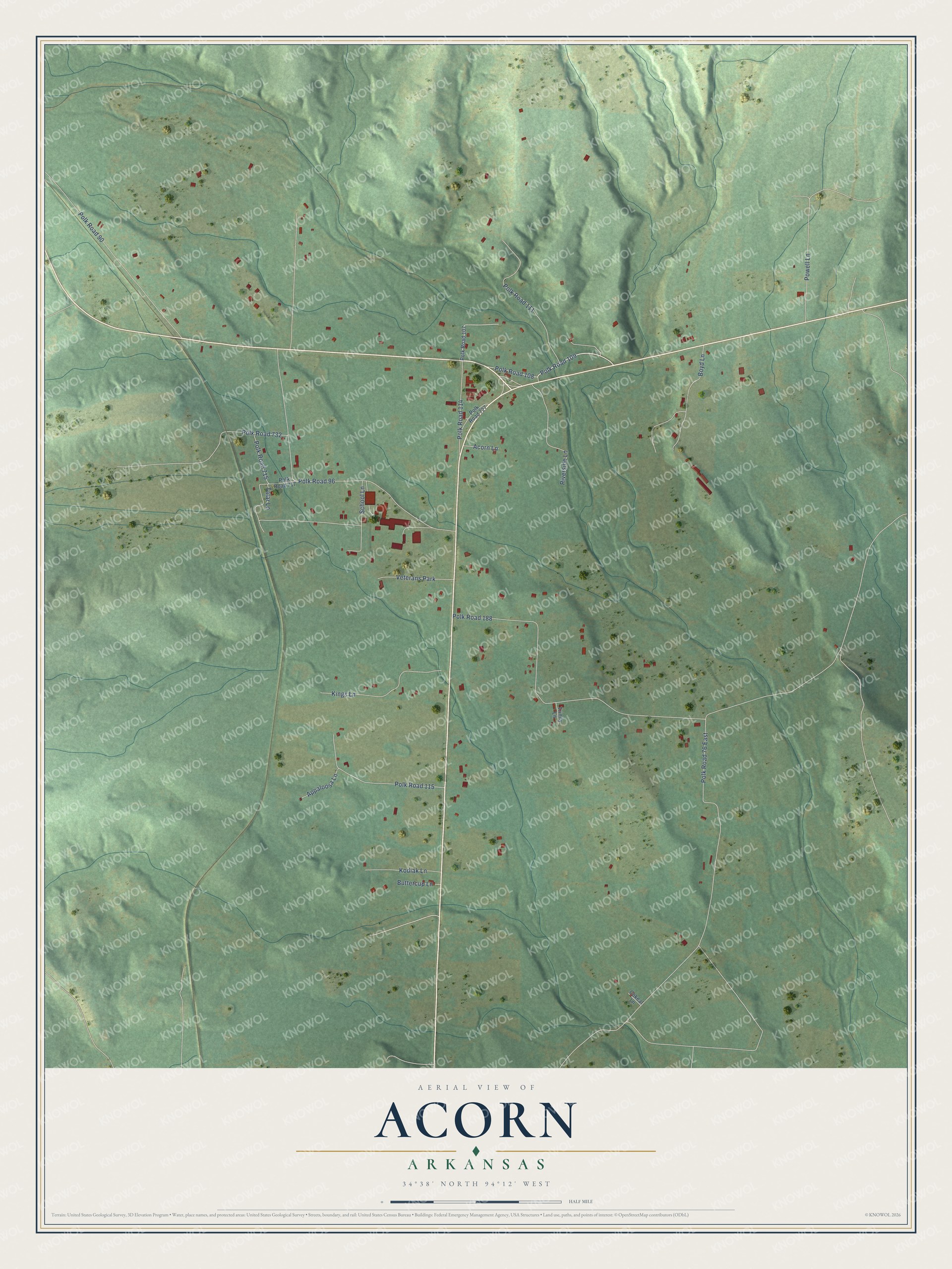 Watermarked full-map preview of Acorn, Arkansas