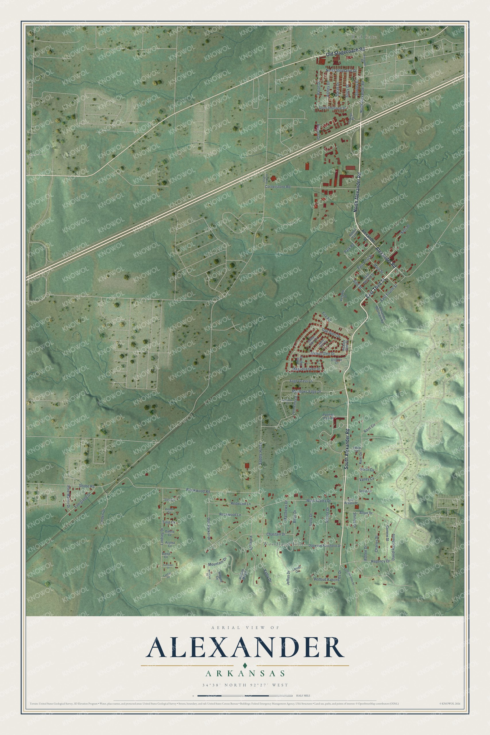 Watermarked full-map preview of Alexander, Arkansas