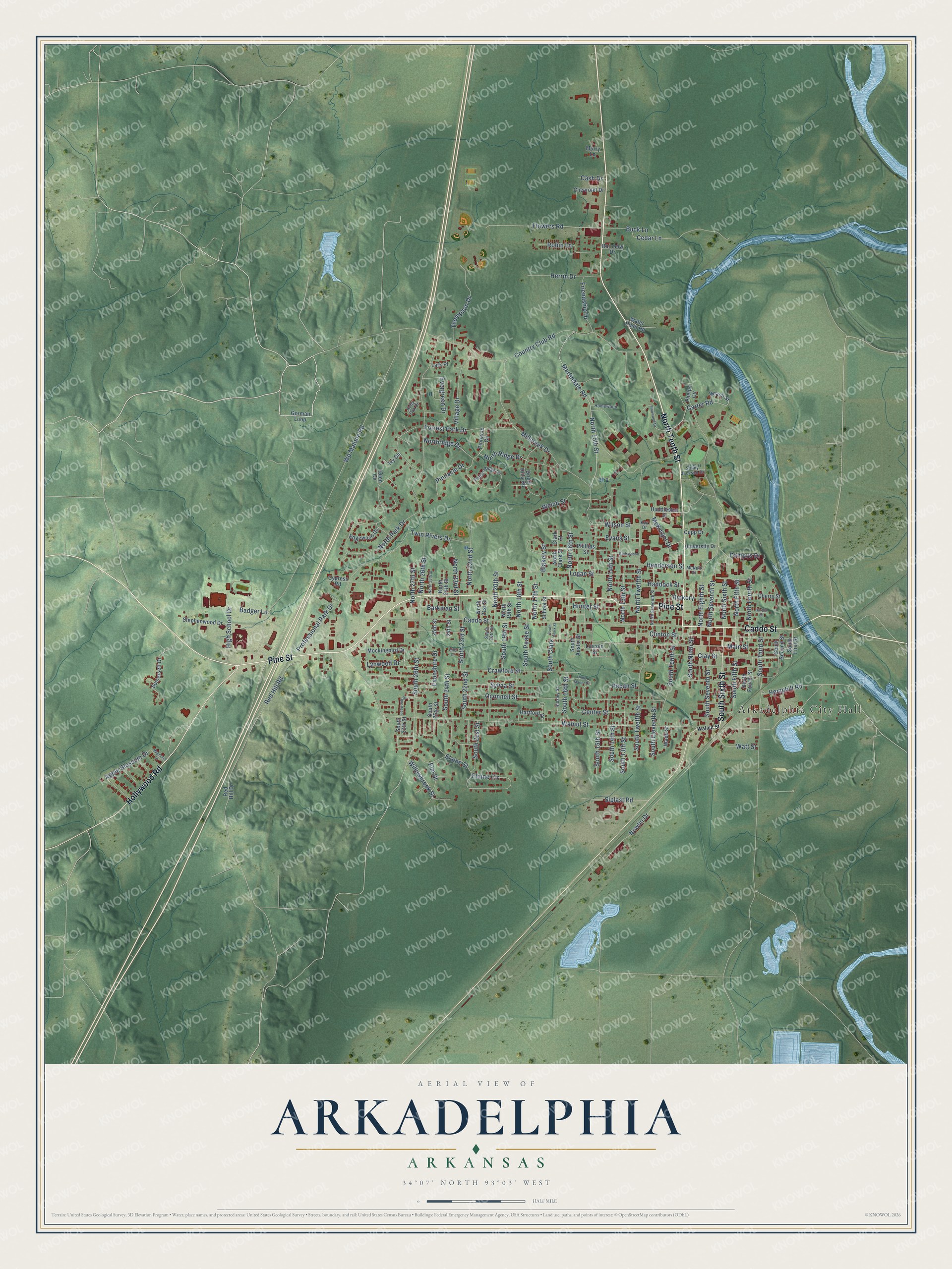 Watermarked full-map preview of Arkadelphia, Arkansas