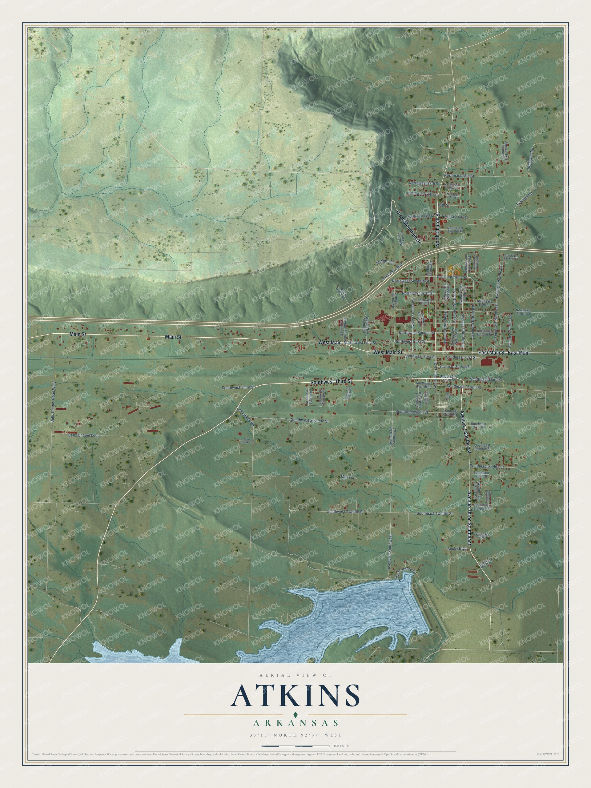 Watermarked full-map preview of Atkins, Arkansas