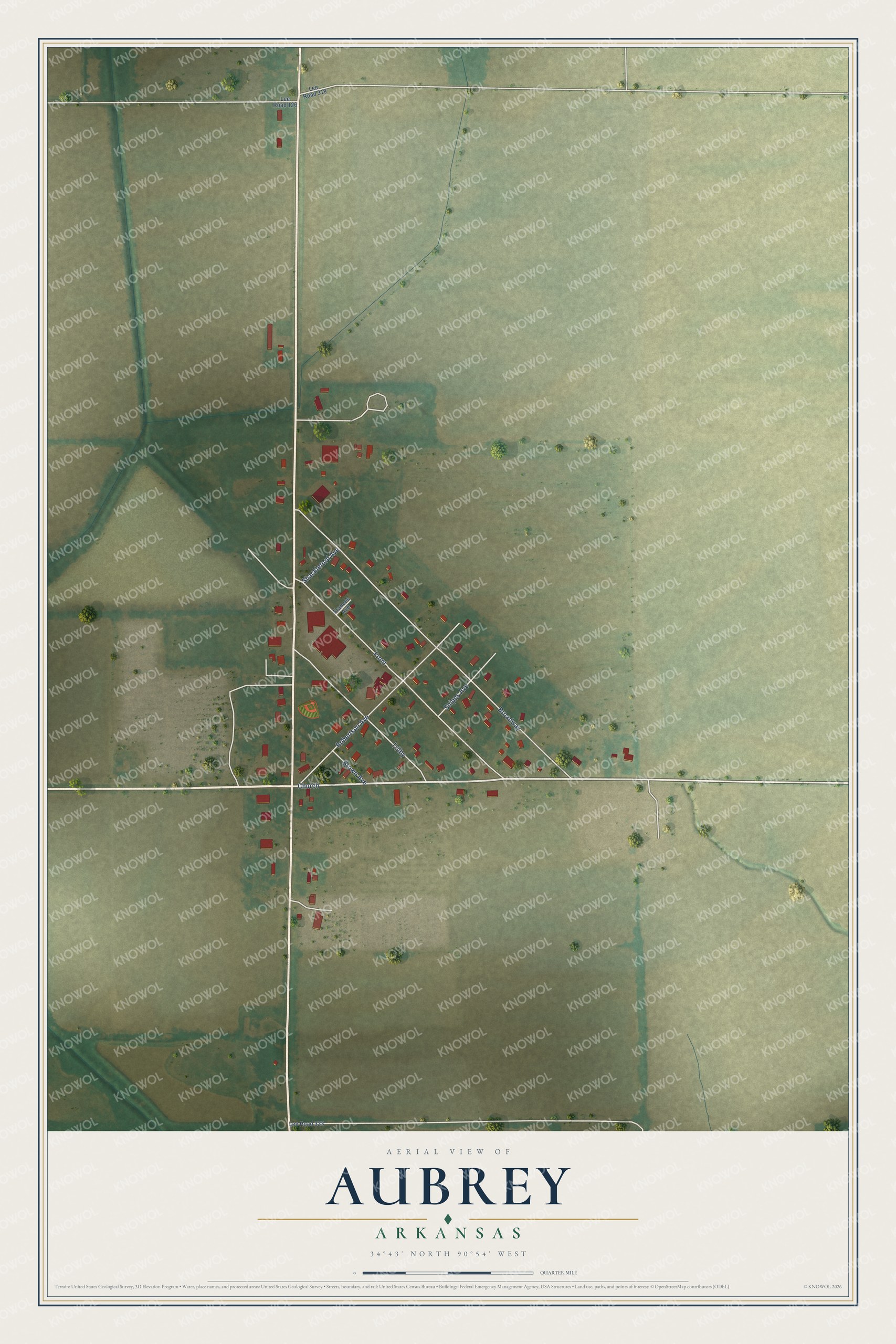Watermarked full-map preview of Aubrey, Arkansas