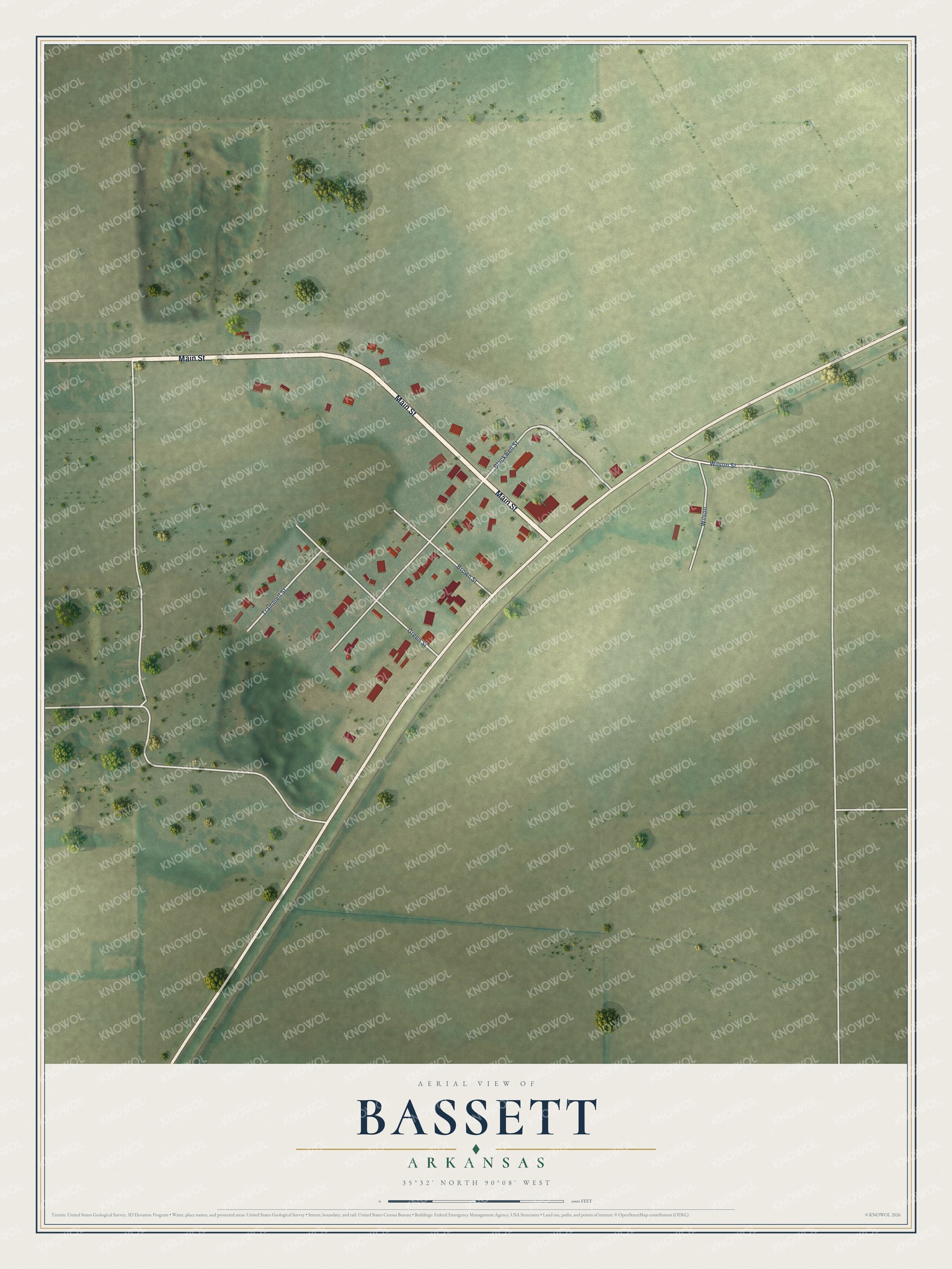 Watermarked full-map preview of Bassett, Arkansas