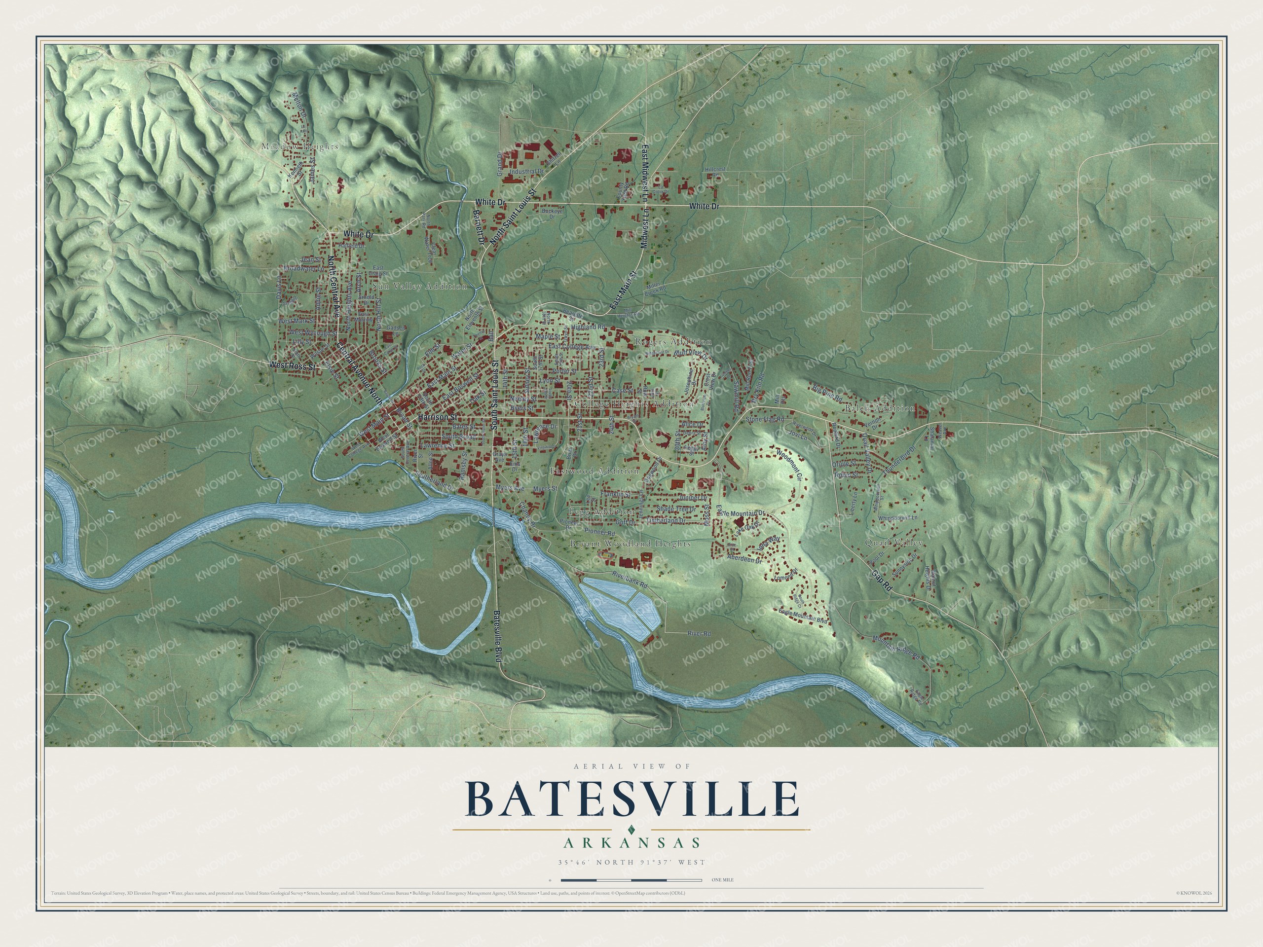 Watermarked full-map preview of Batesville, Arkansas