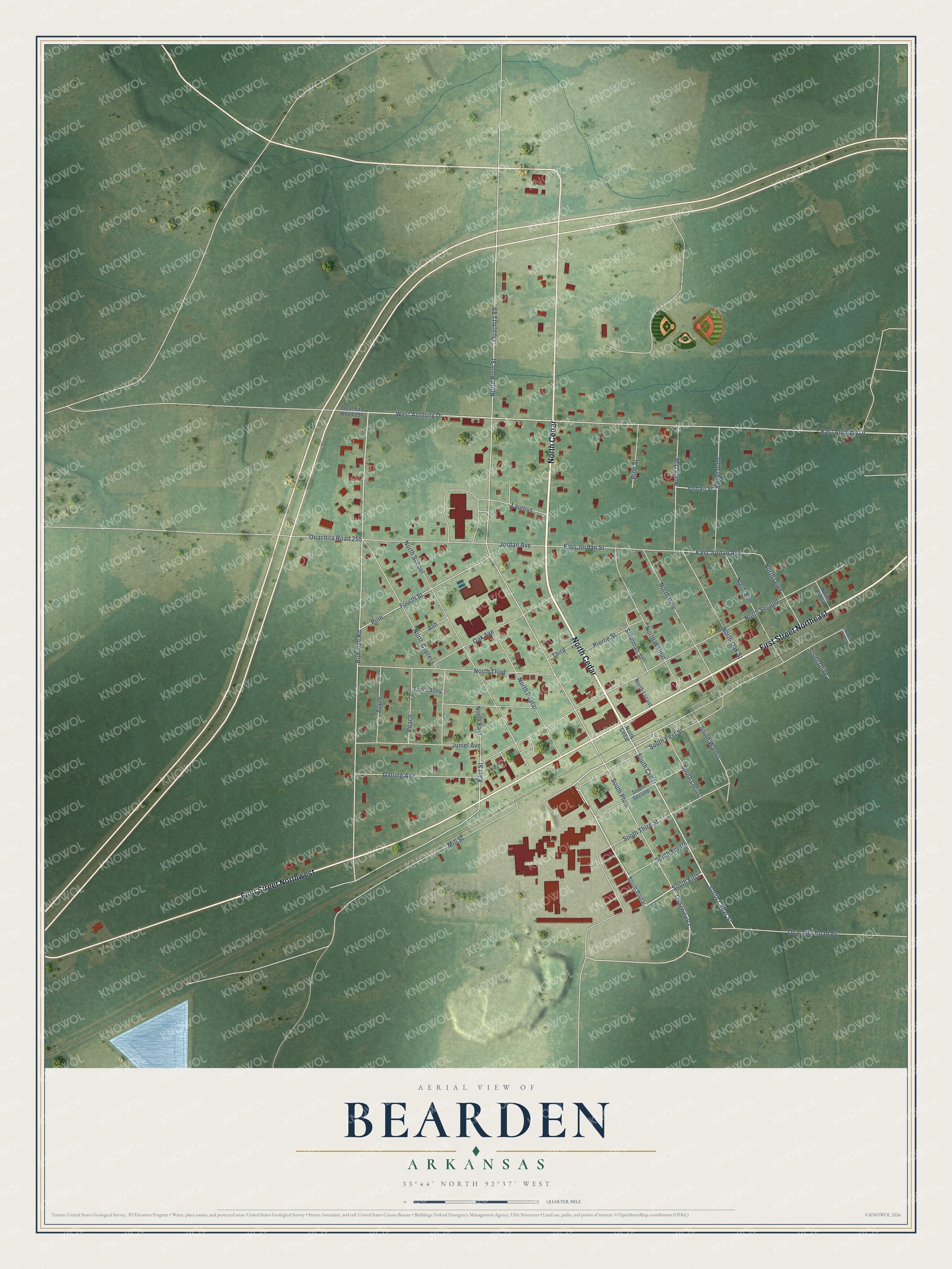 Watermarked full-map preview of Bearden, Arkansas