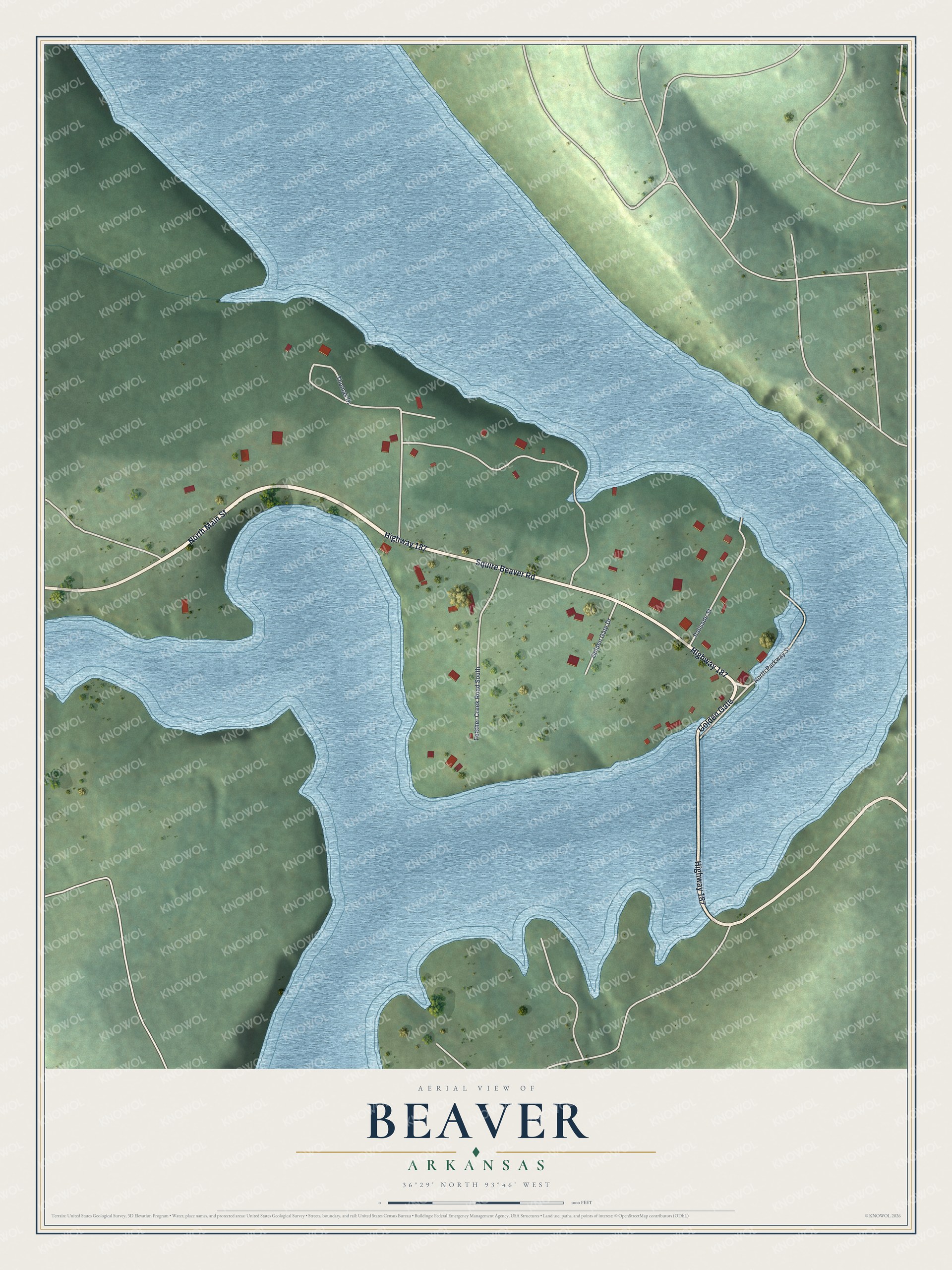 Watermarked full-map preview of Beaver, Arkansas