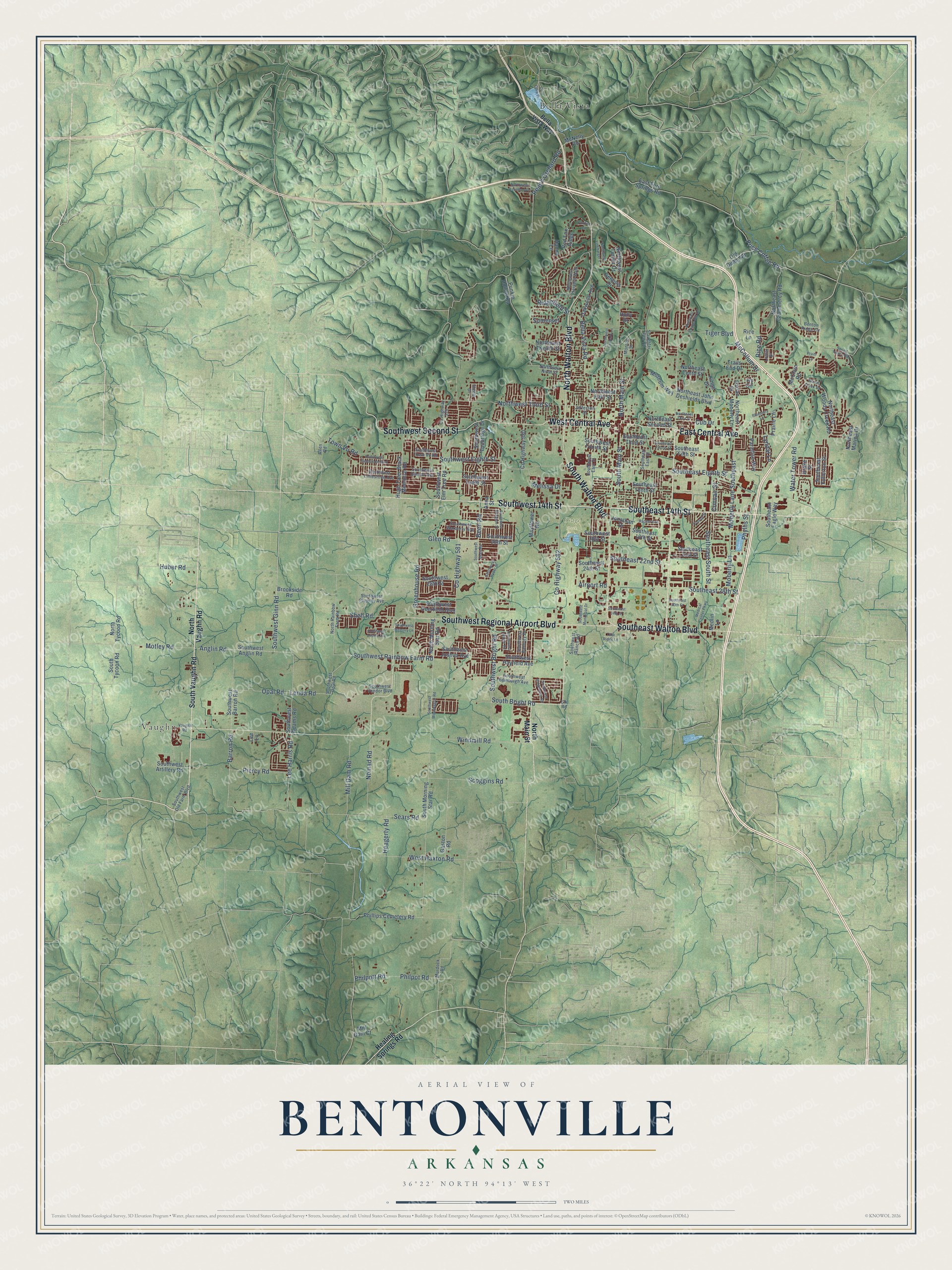 Watermarked full-map preview of Bentonville, Arkansas