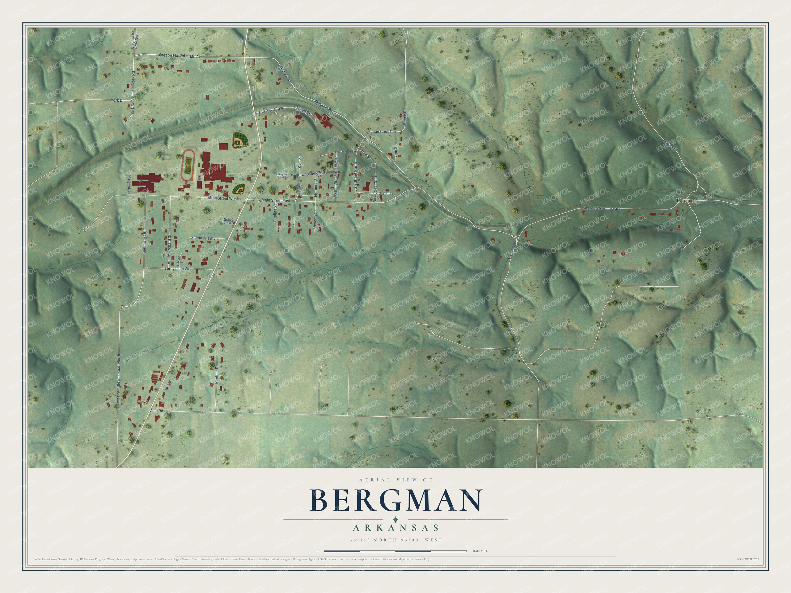 Watermarked full-map preview of Bergman, Arkansas