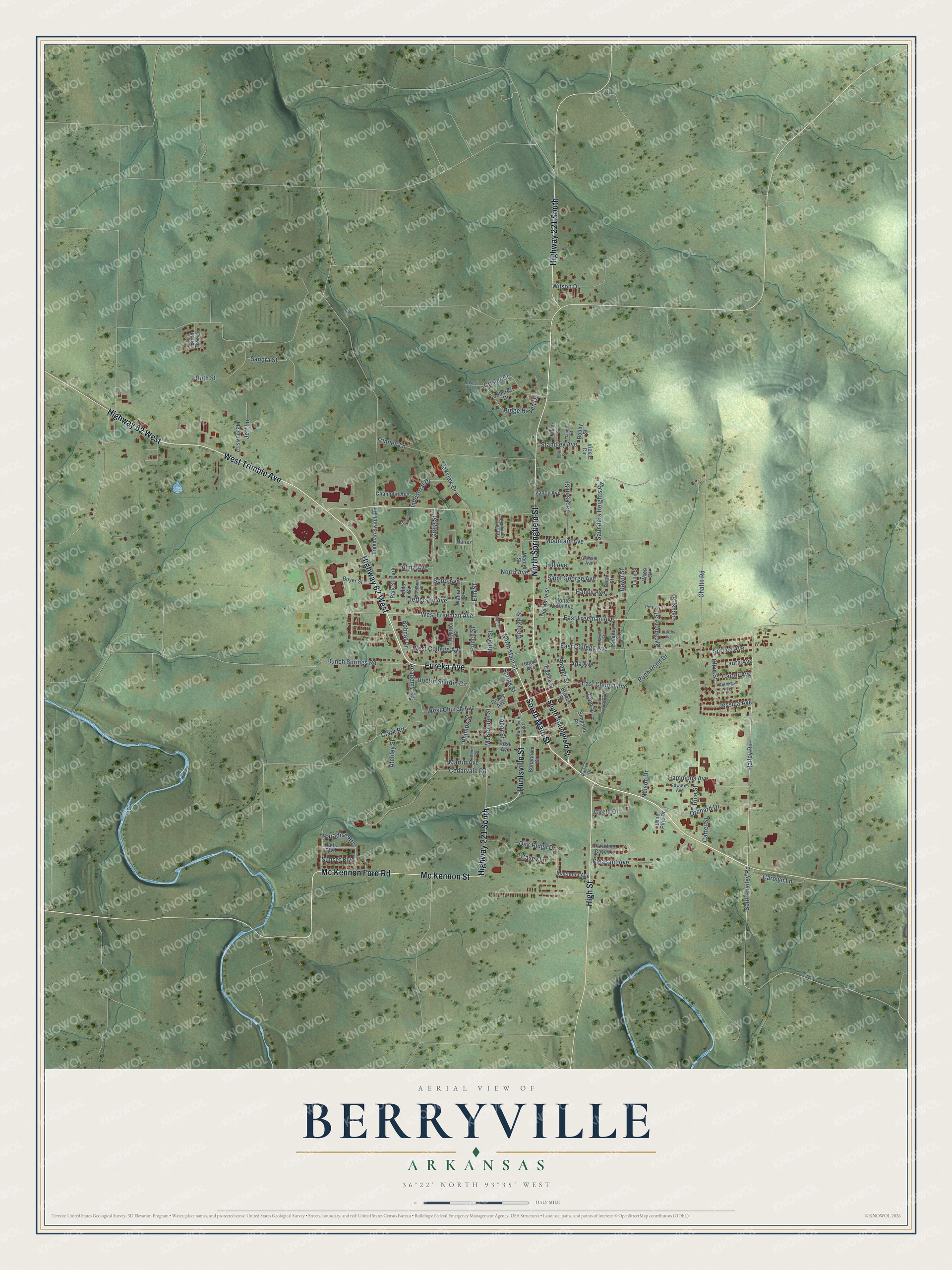 Watermarked full-map preview of Berryville, Arkansas