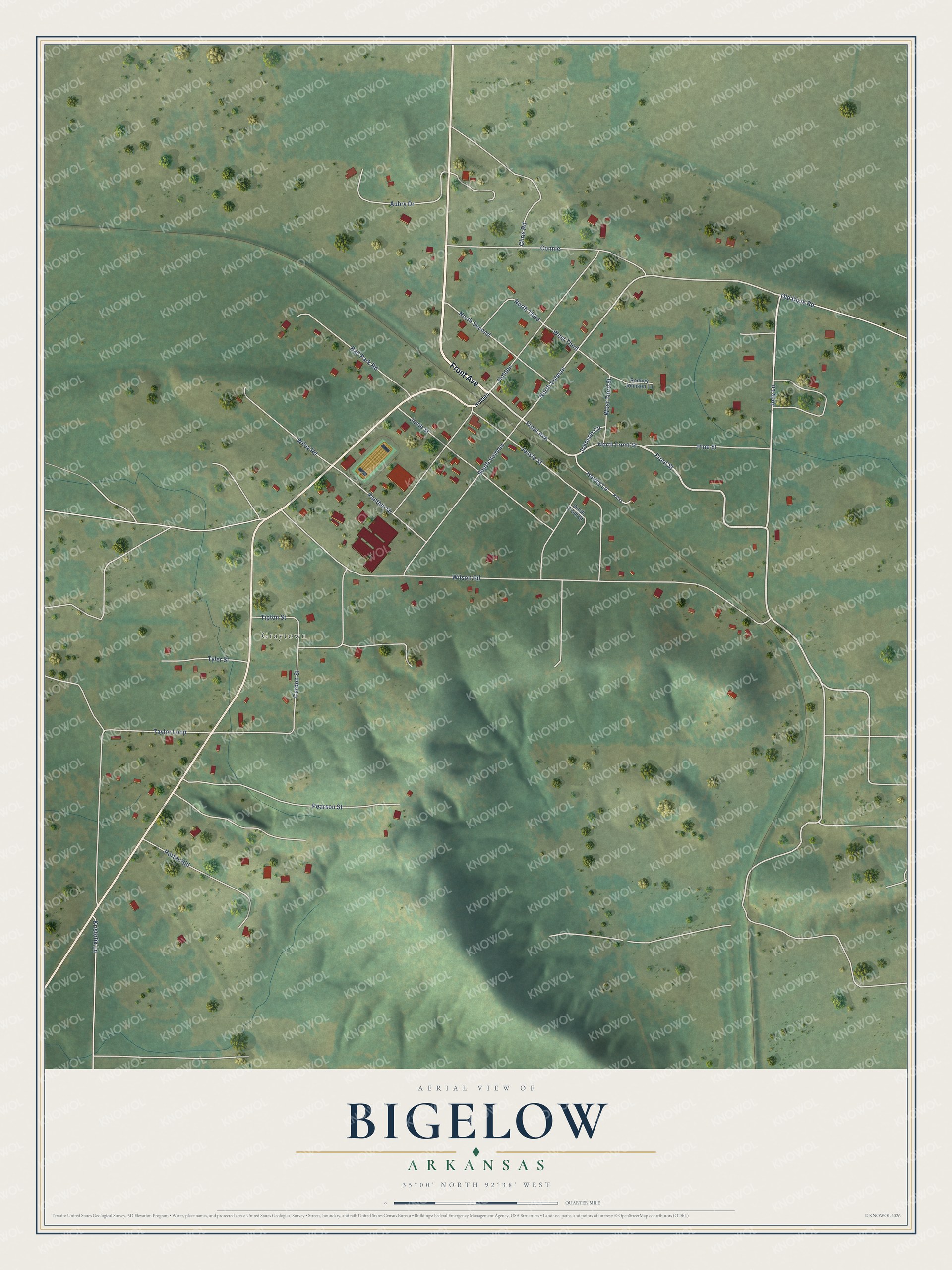 Watermarked full-map preview of Bigelow, Arkansas