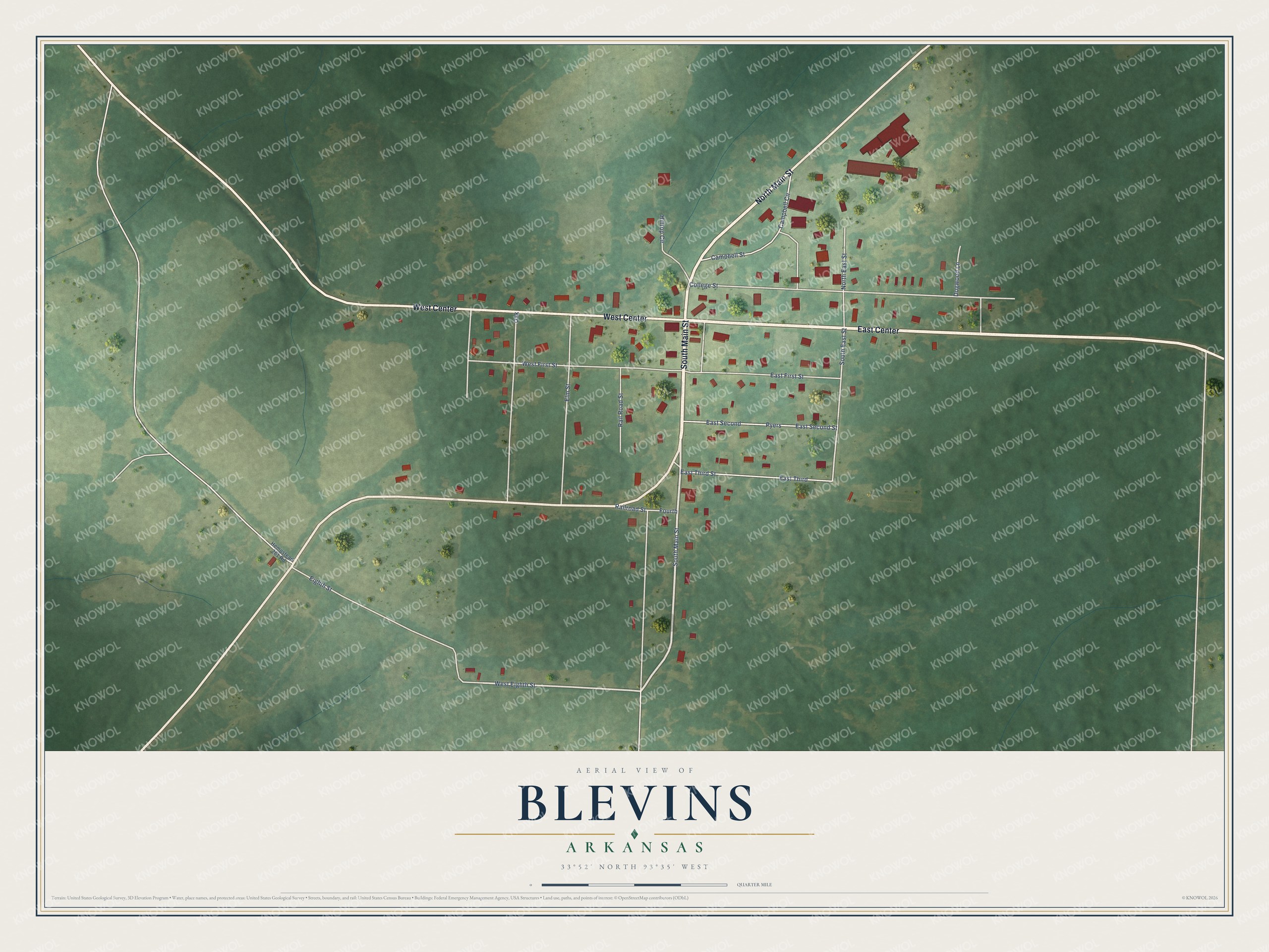 Watermarked full-map preview of Blevins, Arkansas